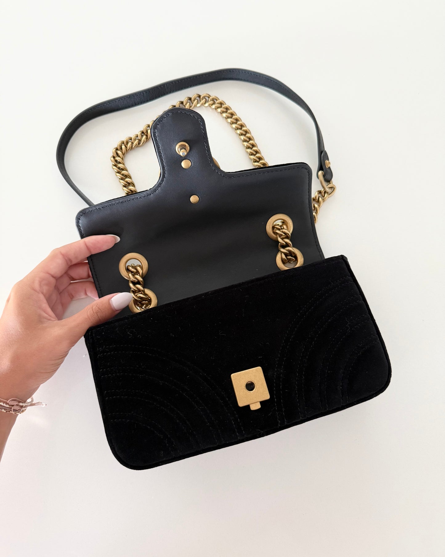 Gucci Black Velvet Marmont Mini Crossbody