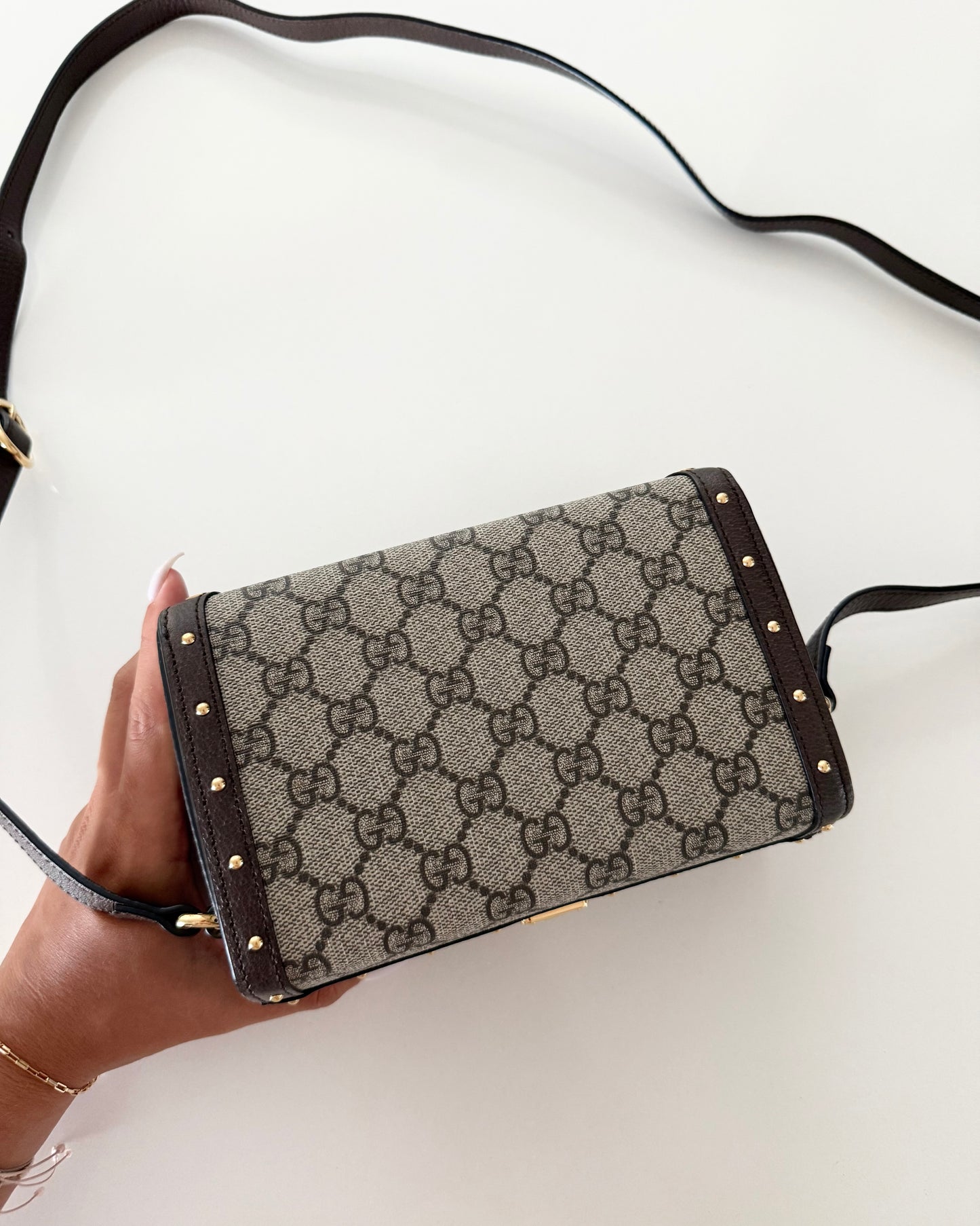 Gucci Beige/Ebony GG Coated Canvas Leather Mini Trunk/Crossbody Bag