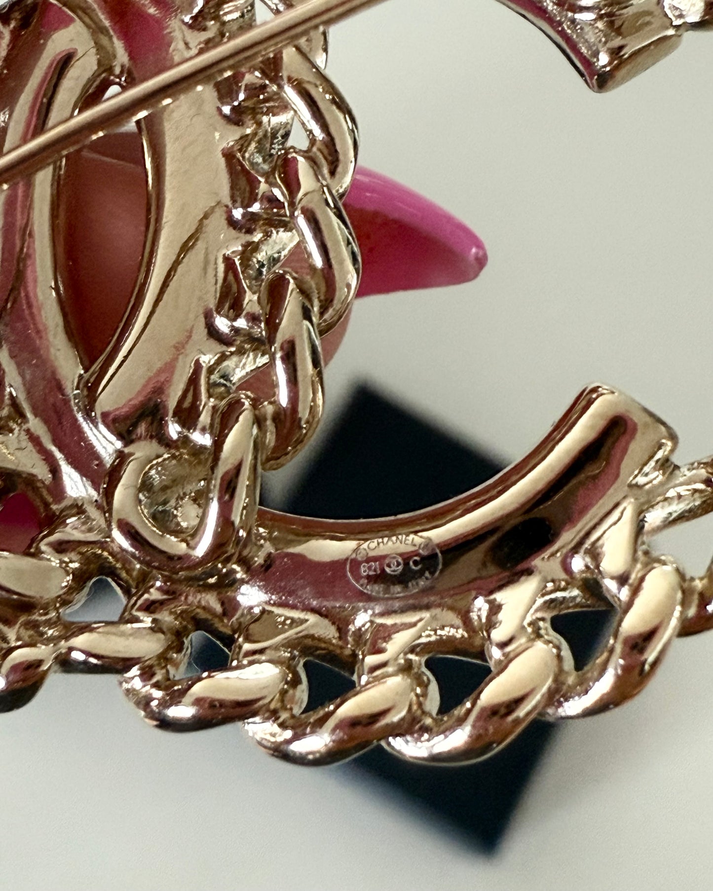 Chanel Goldtone Chain and Crystal Brooch