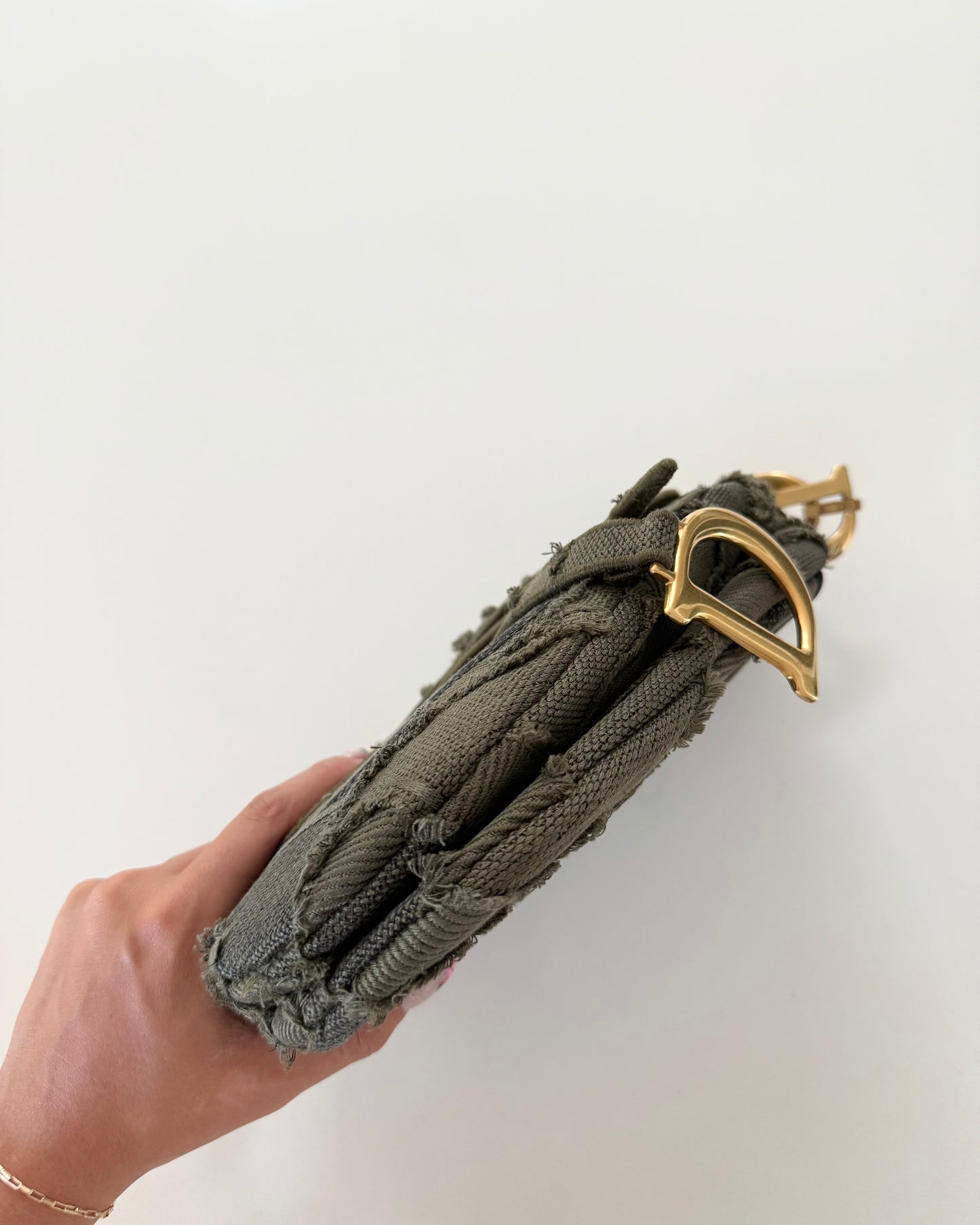 Christian Dior Green Camouflage Embroidered Saddle Bag