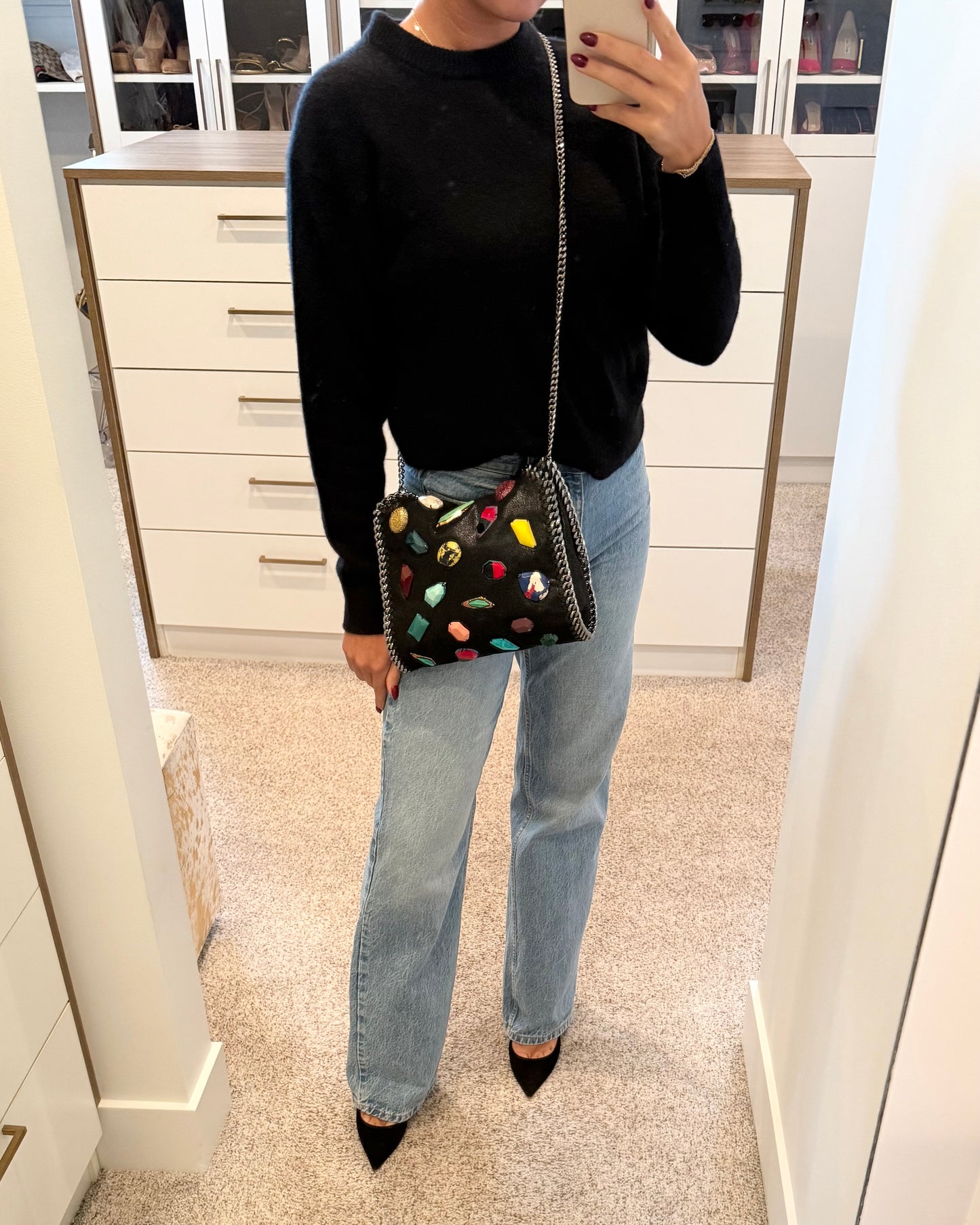 Stella McCartney Black Falabella Embellished Small Tote
