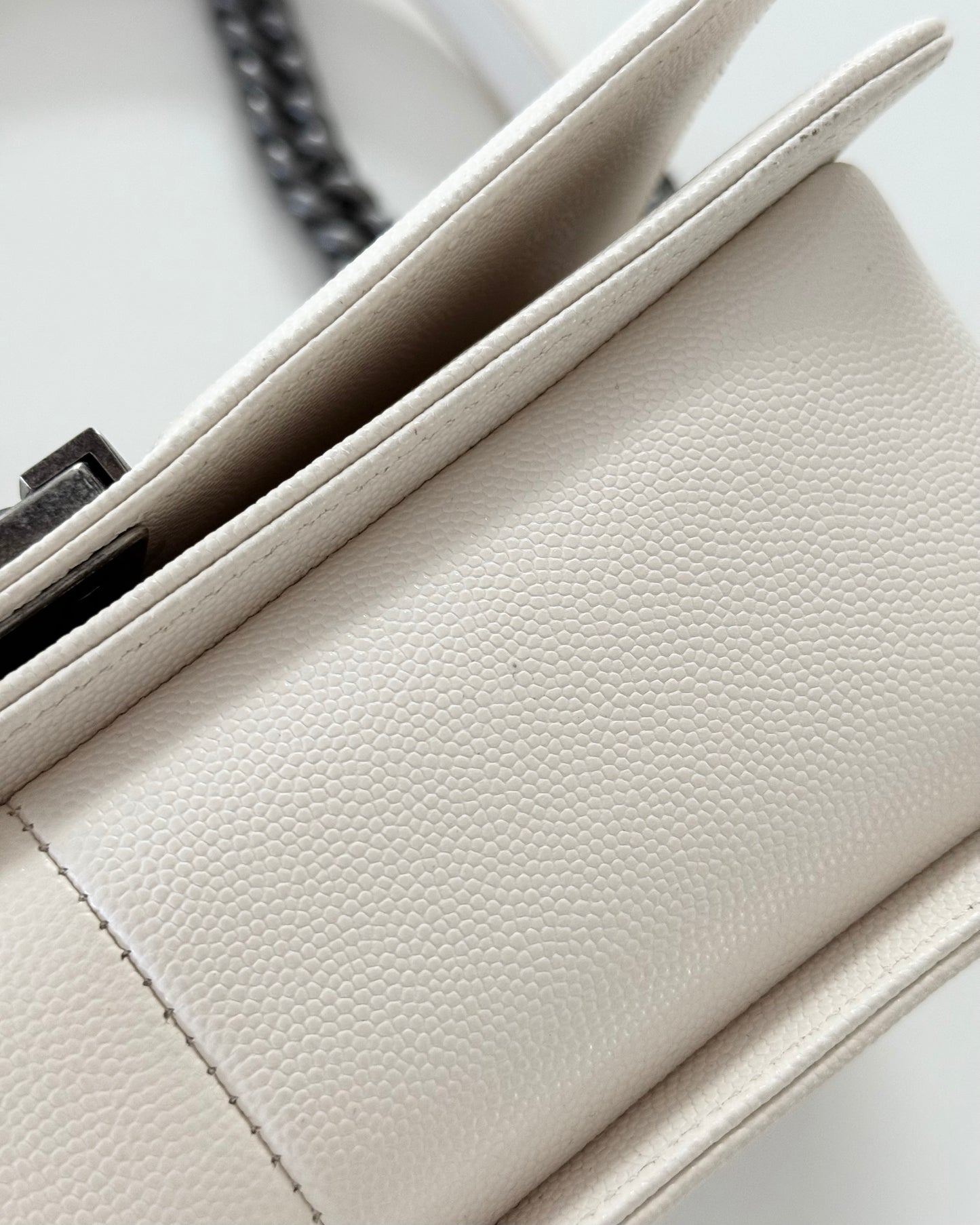 Chanel Ivory Quilted Caviar Leather Medium Boy Bag
