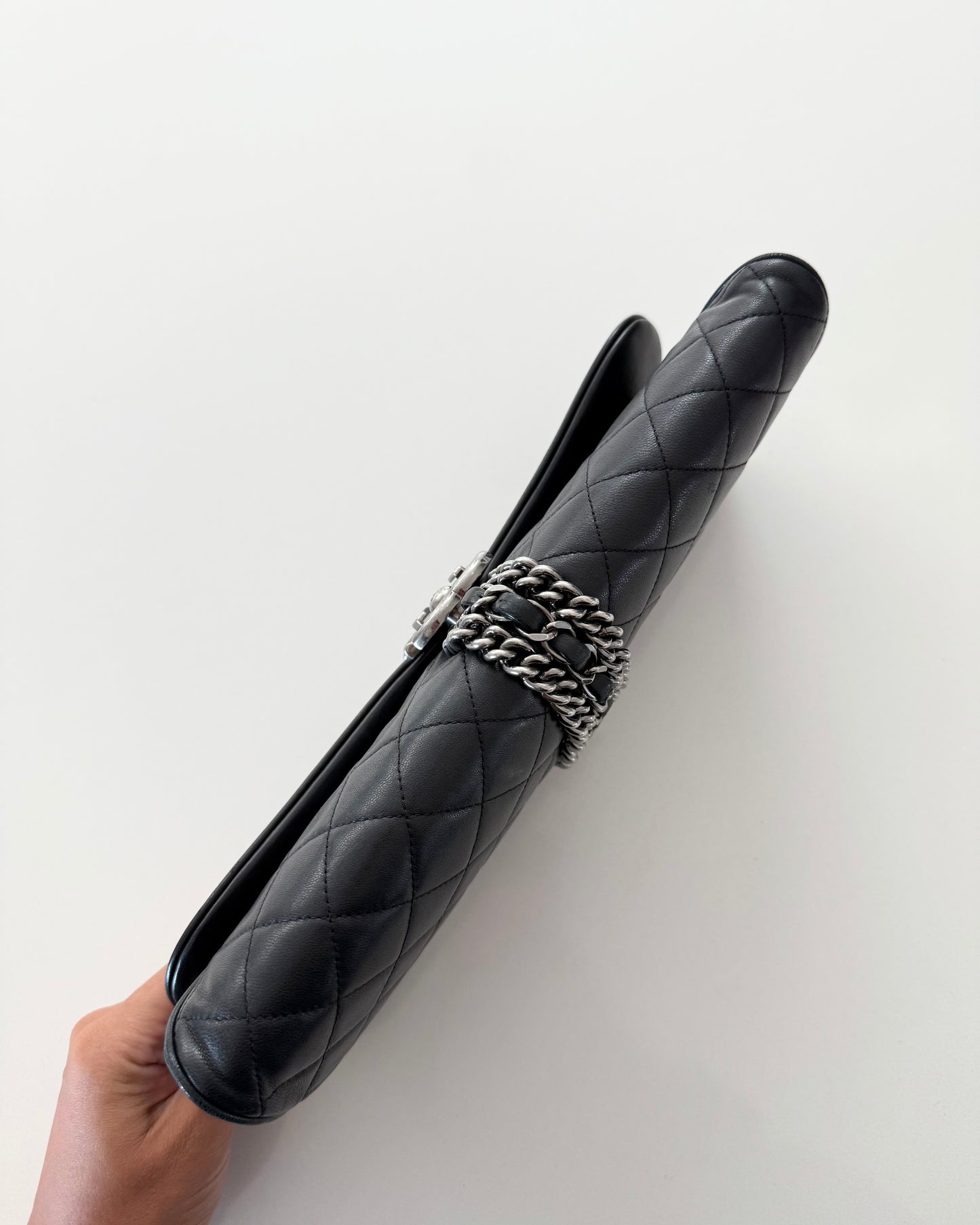 Chanel Black Lambskin Chain Flap Clutch