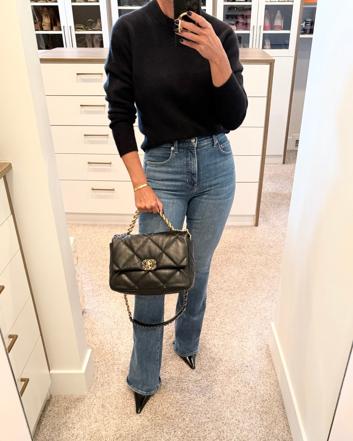 Chanel Black Quilted Lambskin Leather Chanel 19 Large Flap
