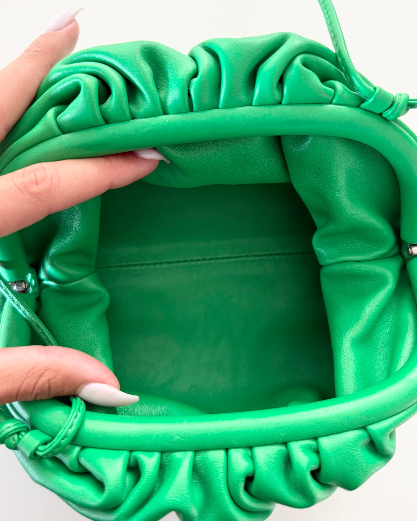 Bottega Veneta Green Leather Mini Pouch