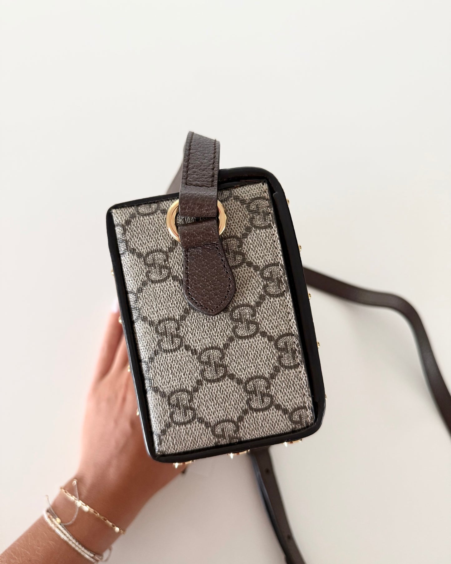 Gucci Beige/Ebony GG Coated Canvas Leather Mini Trunk/Crossbody Bag