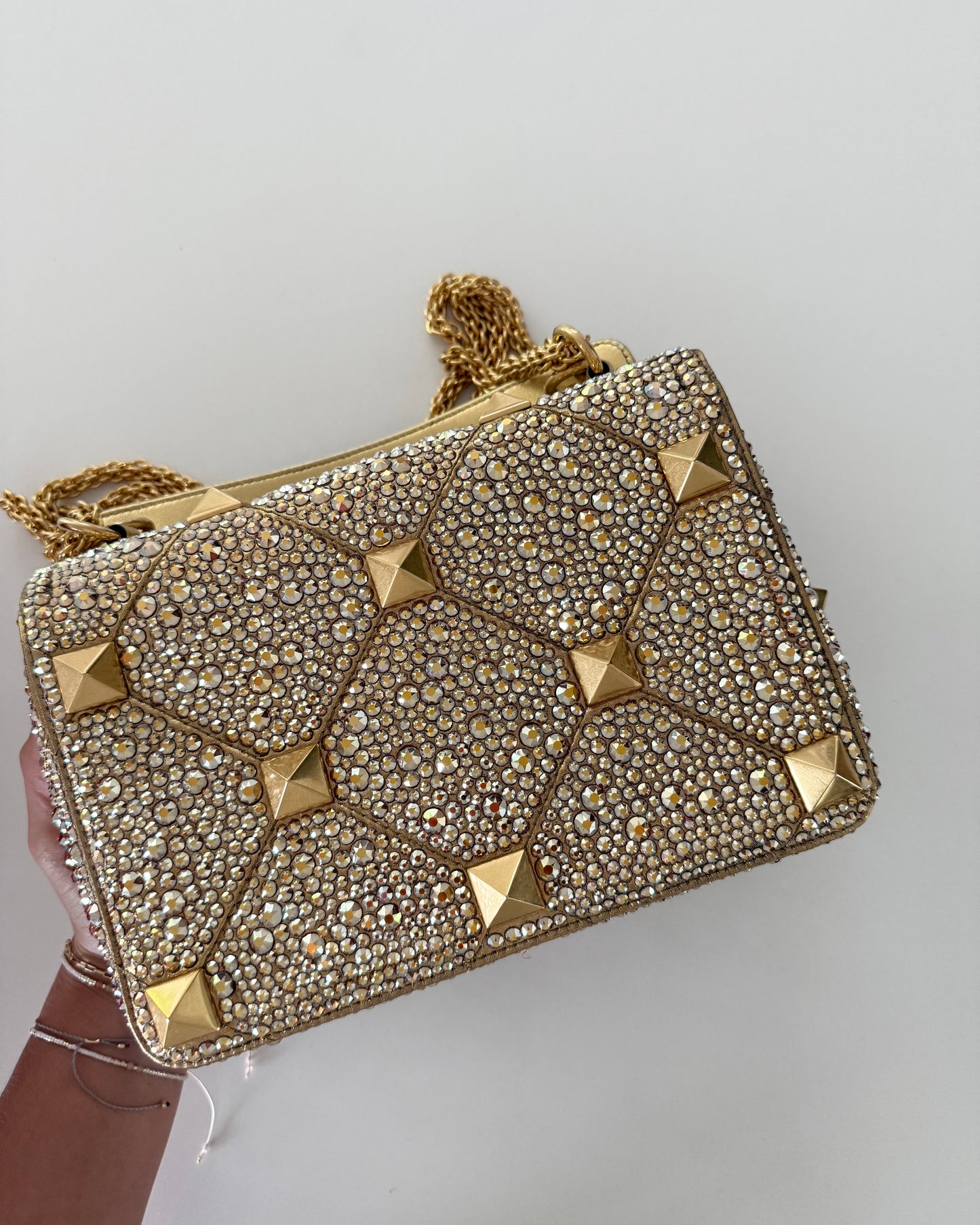 Valentino Gold Crystal Medium Roman Rockstud