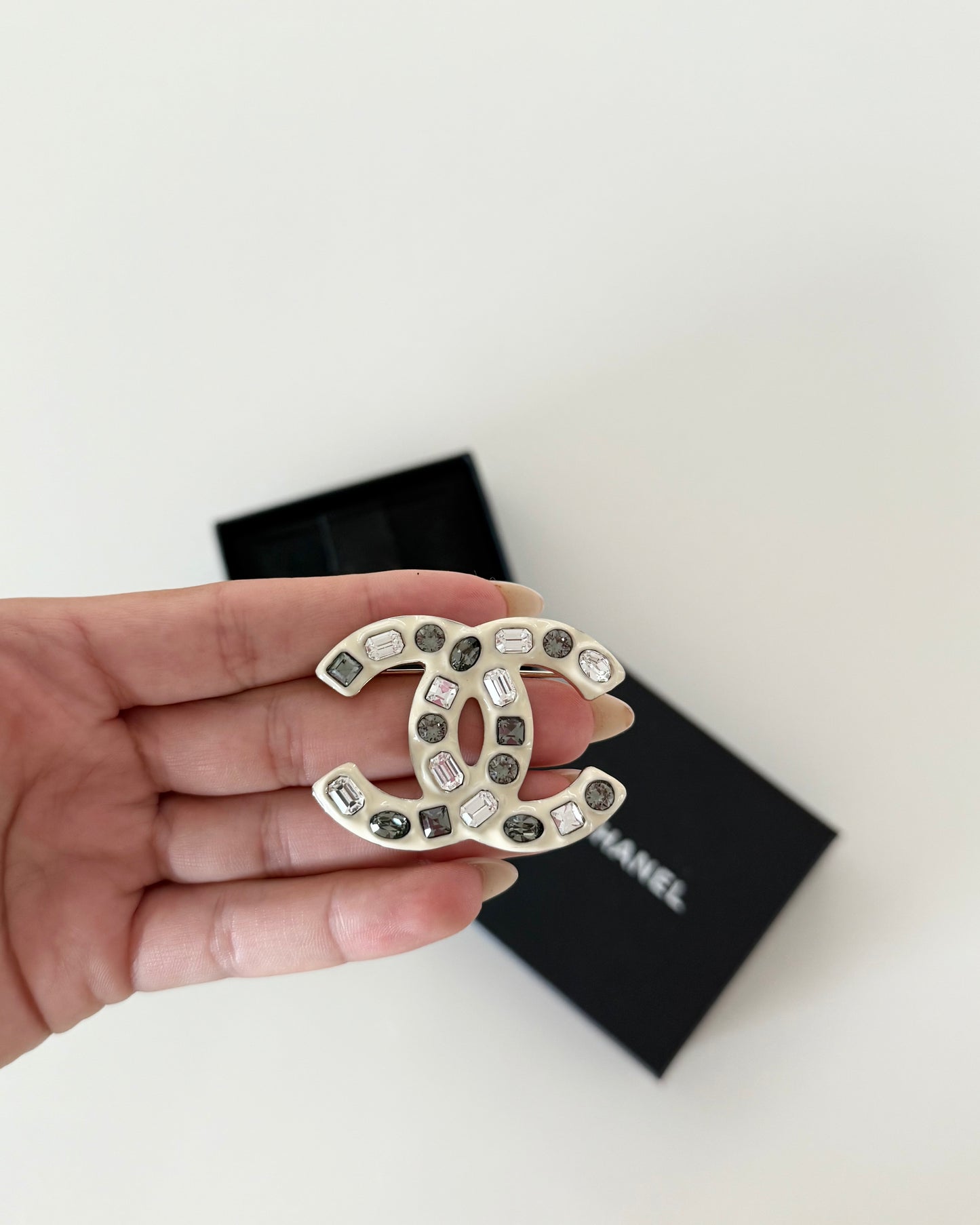 Chanel Ivory Enamel and Crystal Brooch