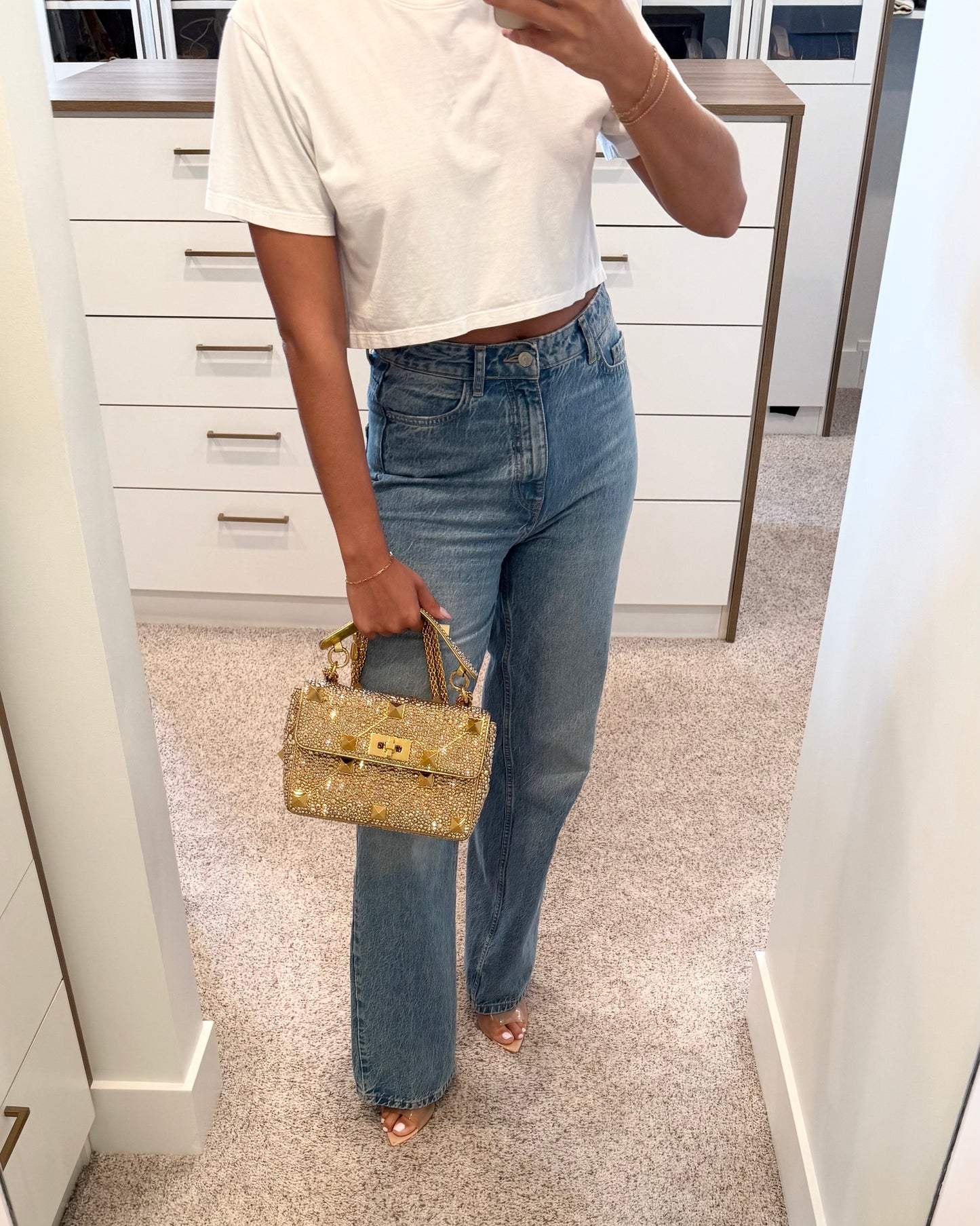 Valentino Gold Crystal Medium Roman Rockstud