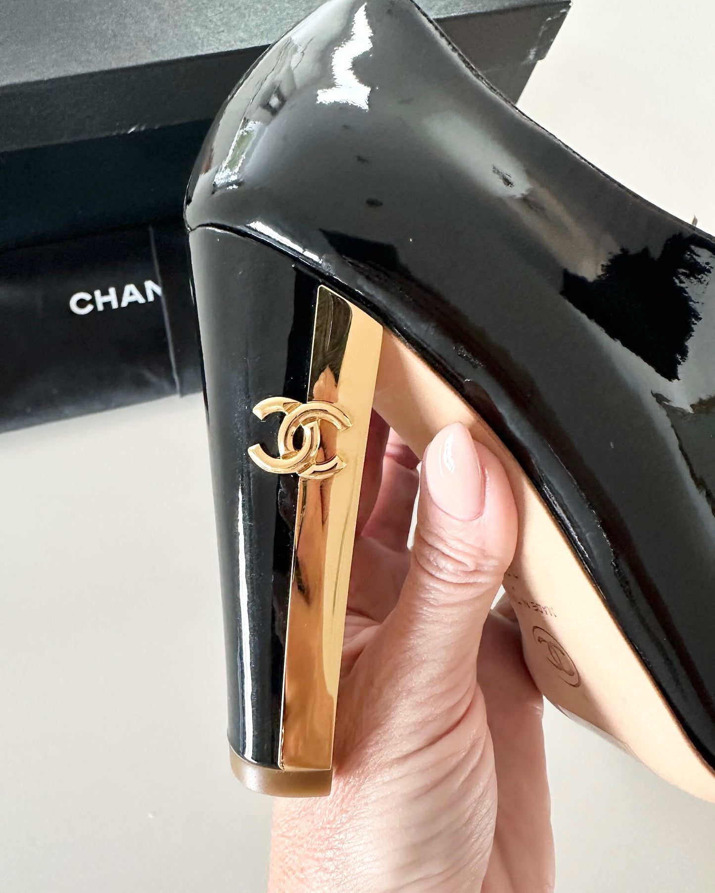 Chanel Black Patent Peep Toe Ankle Boots from 09C Size 38