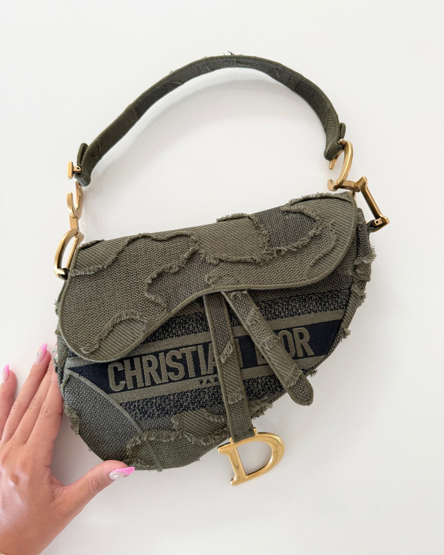 Christian Dior Green Camouflage Embroidered Saddle Bag