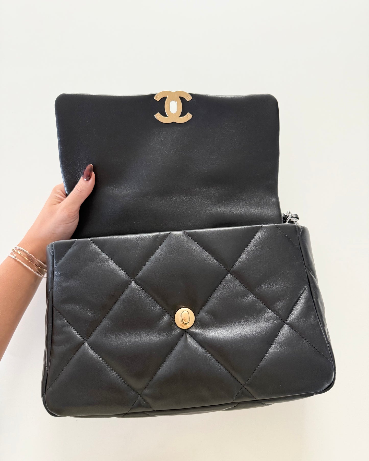 Chanel Black Quilted Lambskin Leather Chanel 19 Large Flap