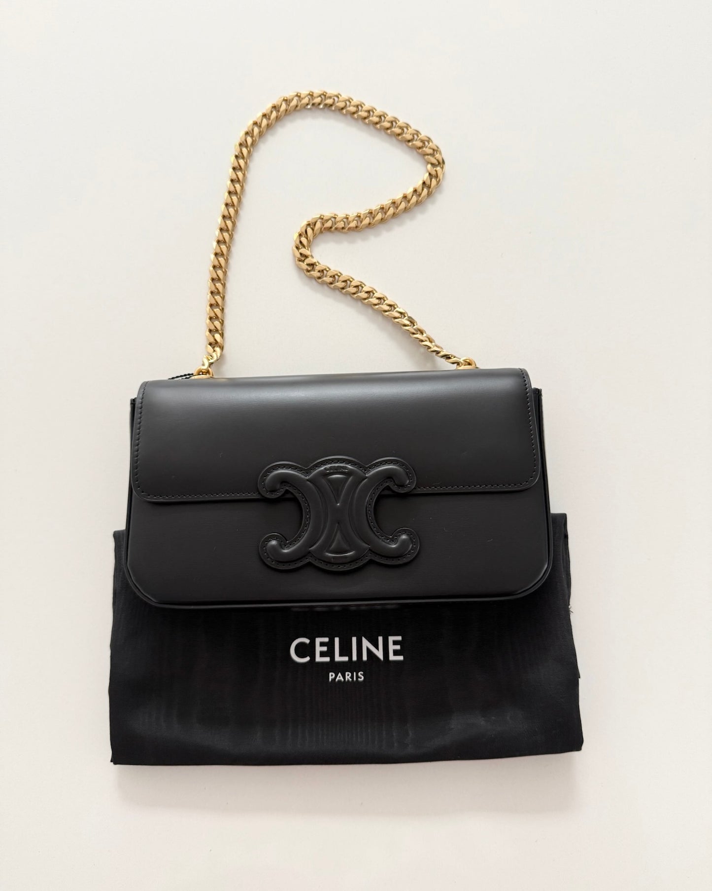 Celine Black Triomphe Claude Chain Small Shoulder Bag