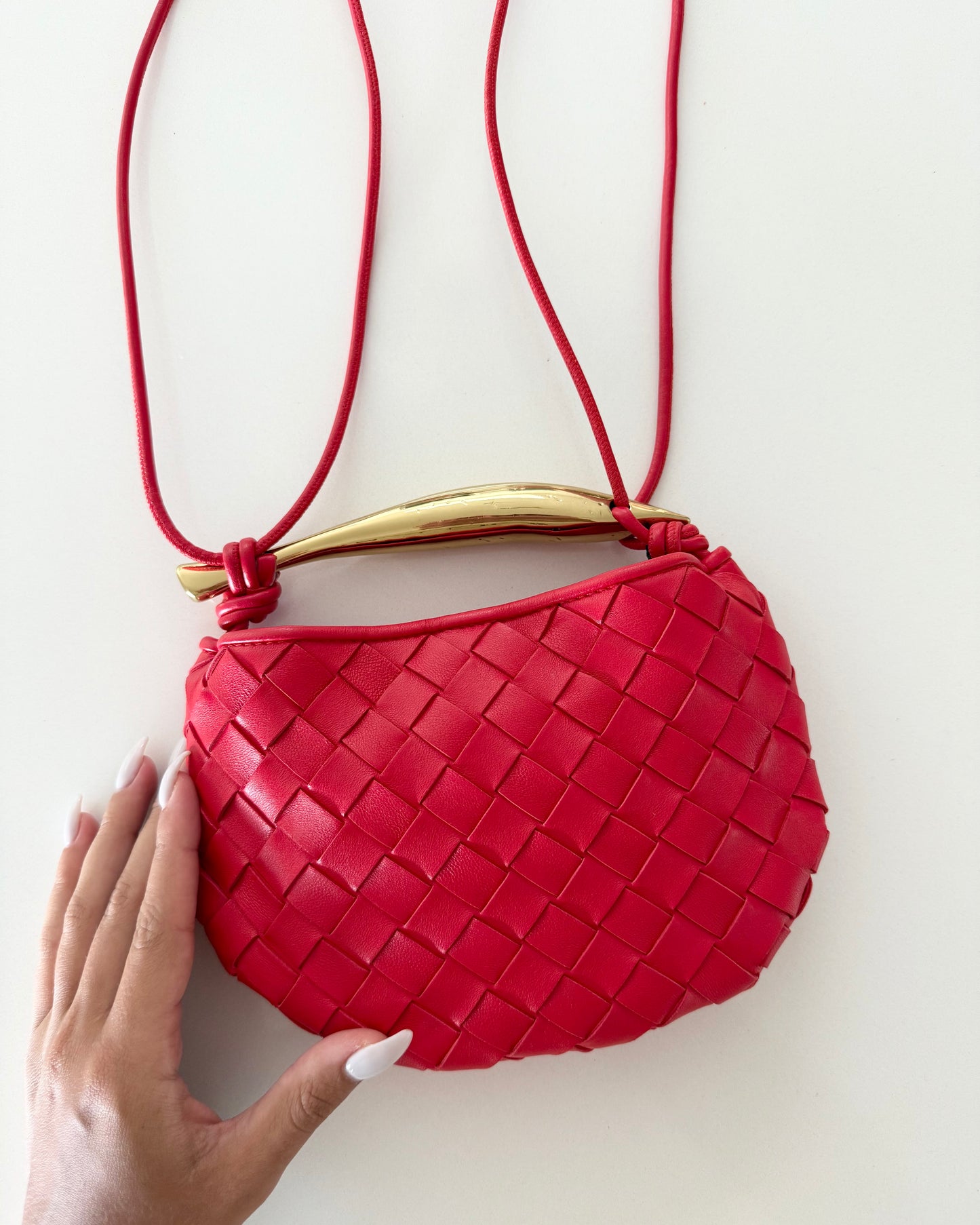 Bottega Veneta Red Woven Intrecciato Nappa Leather Baby Sardine Crossbody Bag