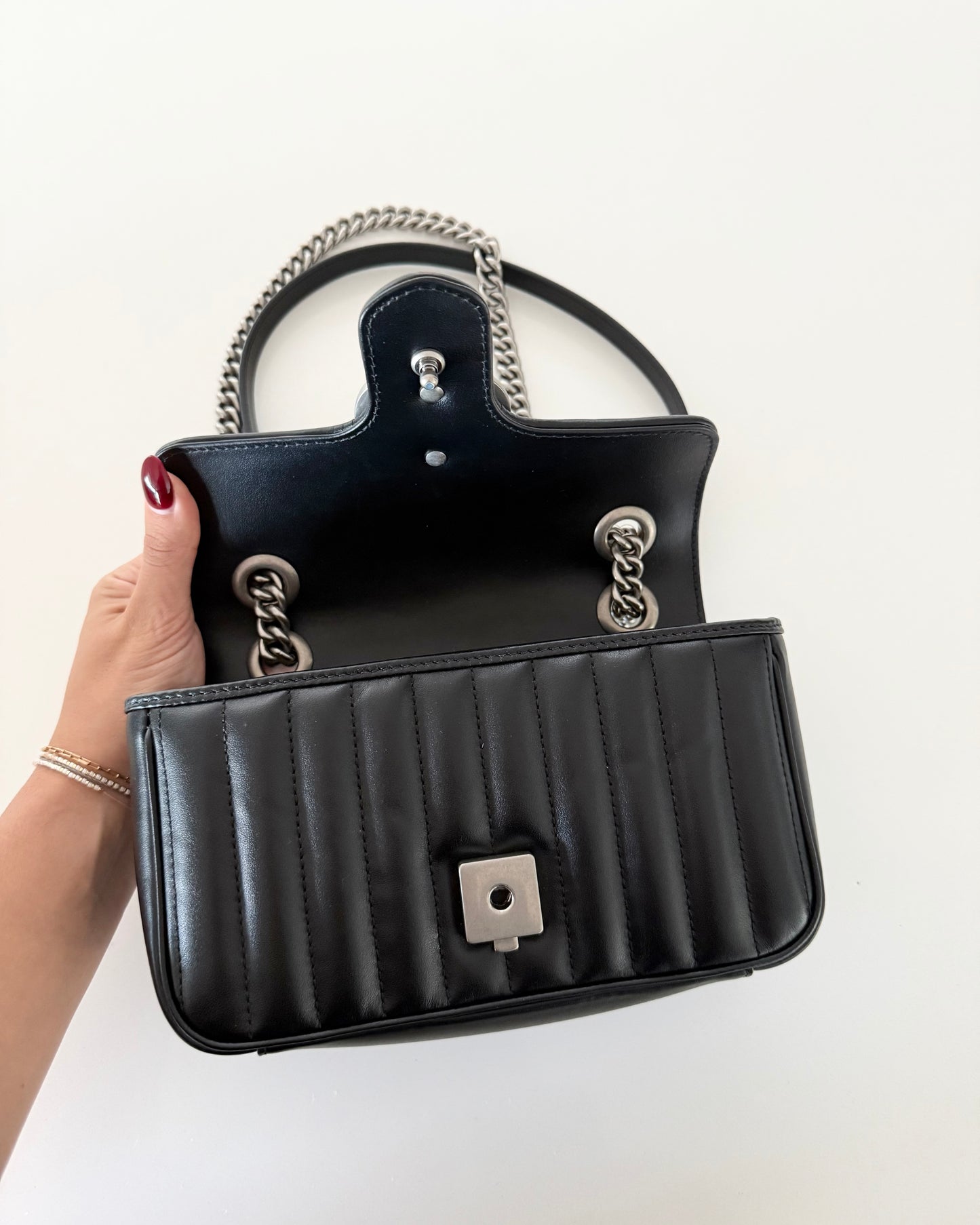 Gucci Black Marmont Flap Matalasse Aria Mini Bag