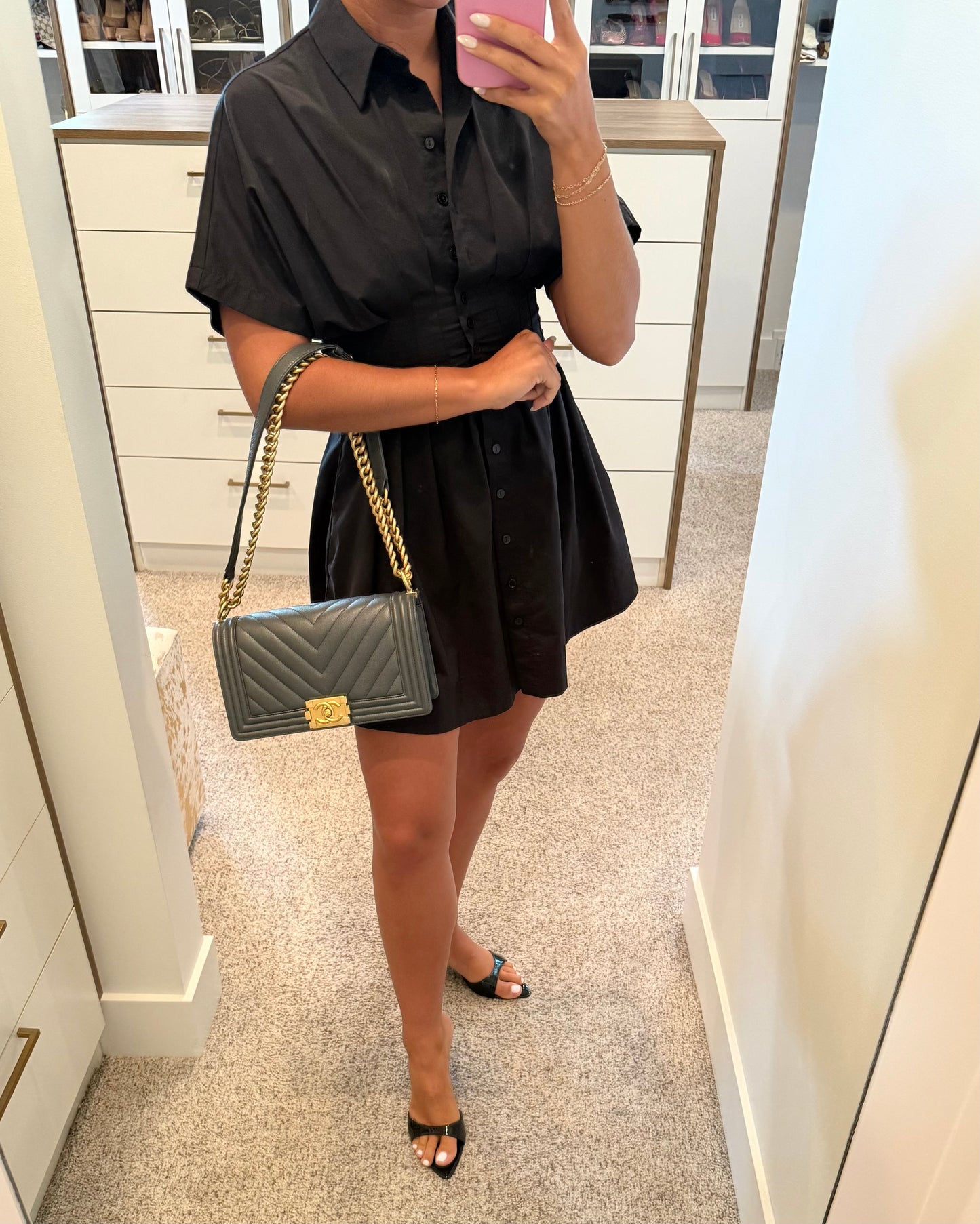 Chanel Dark Grey Caviar Medium Boy Bag