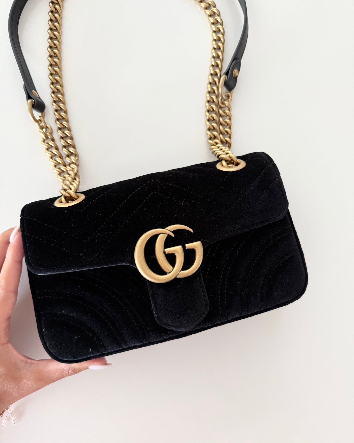 Gucci Black Velvet Marmont Mini Crossbody