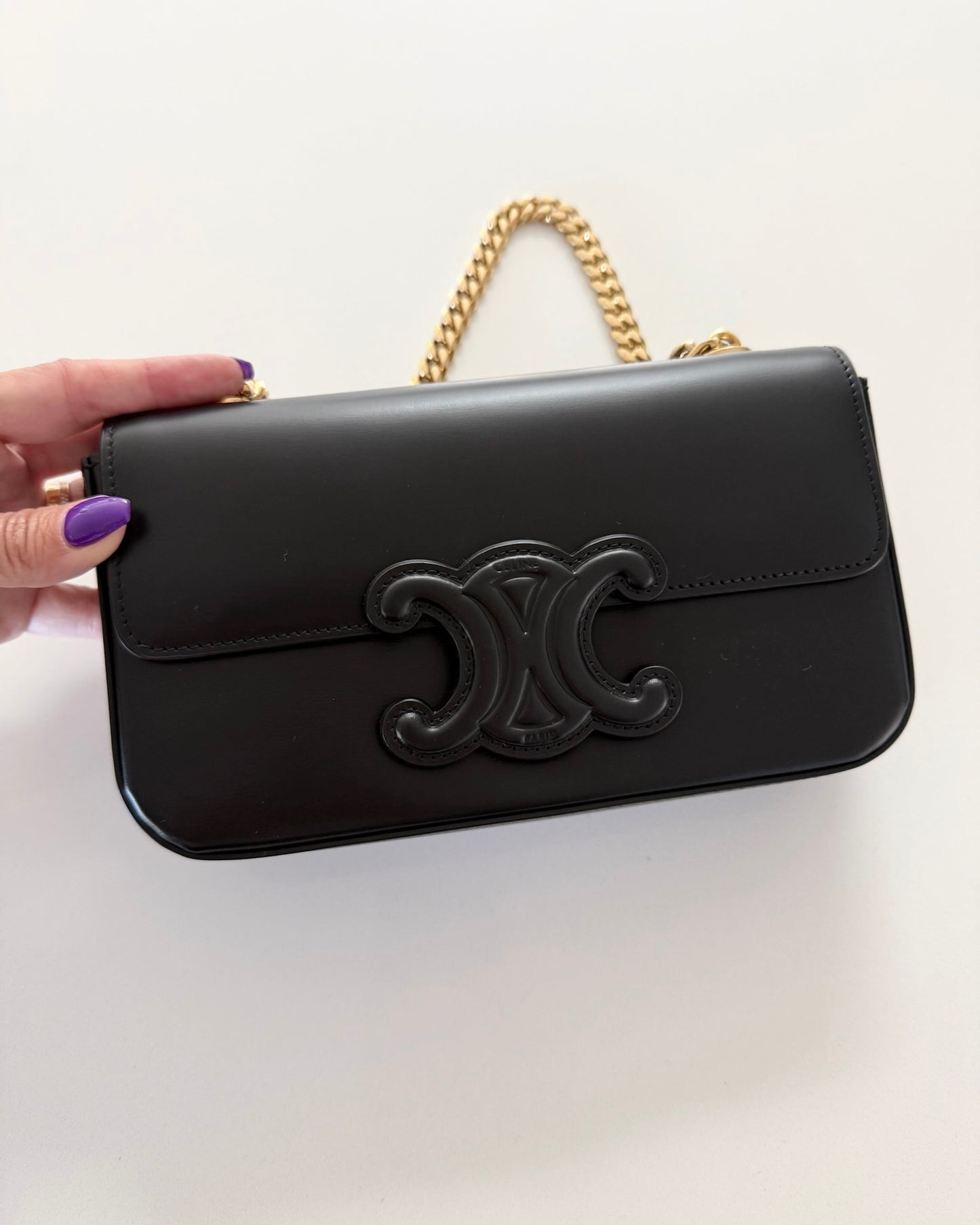 Celine Black Triomphe Claude Chain Small Shoulder Bag
