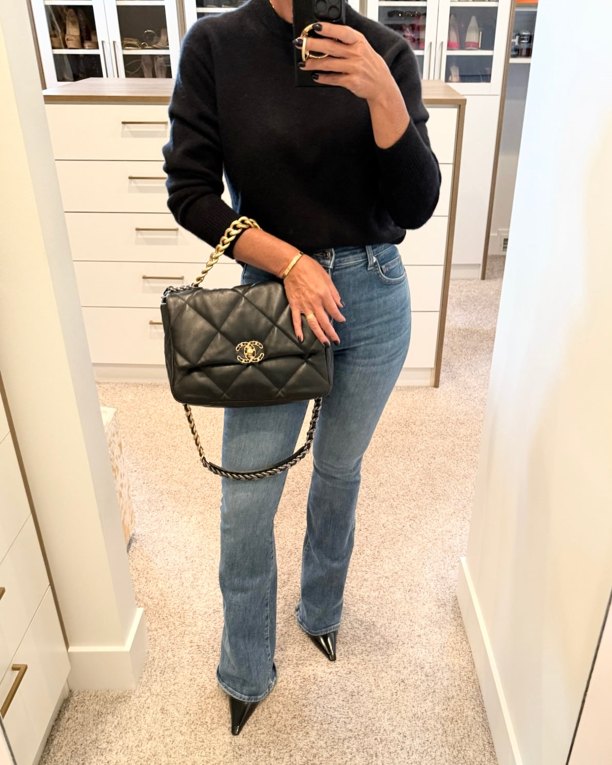 Chanel Black Quilted Lambskin Leather Chanel 19 Large Flap