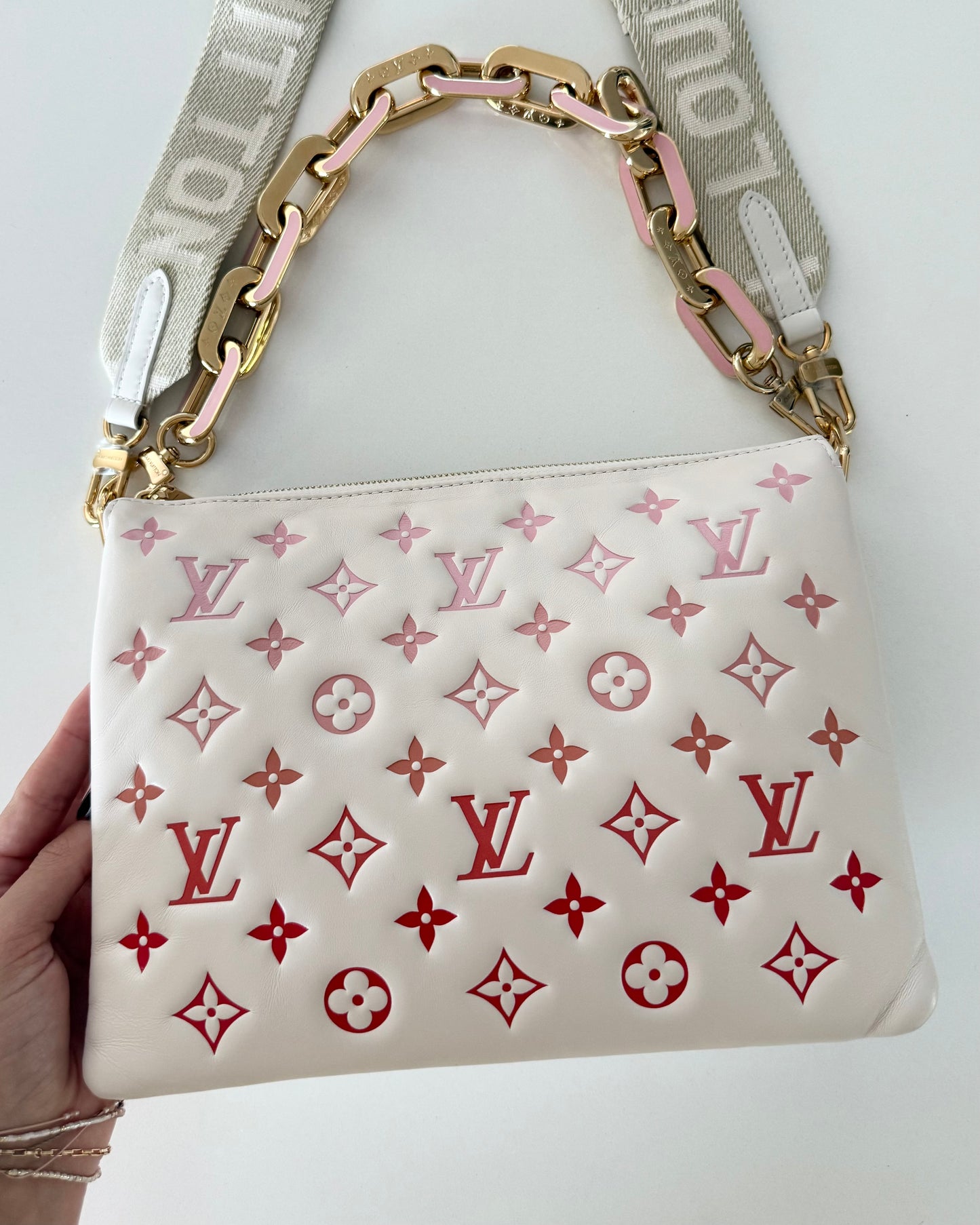 Louis Vuitton Limited Edition Sunrise Aquarelle Monogram Embossed Lambskin Leather Coussin PM Bag