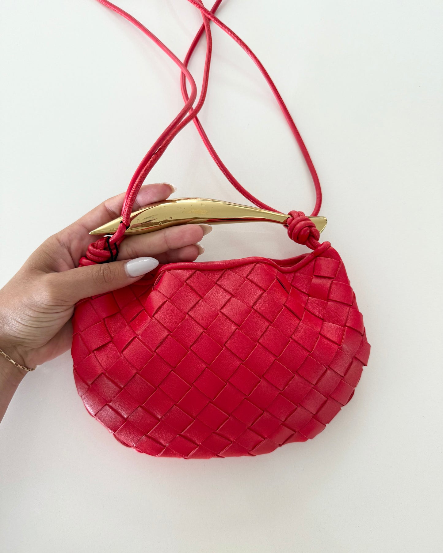 Bottega Veneta Red Woven Intrecciato Nappa Leather Baby Sardine Crossbody Bag