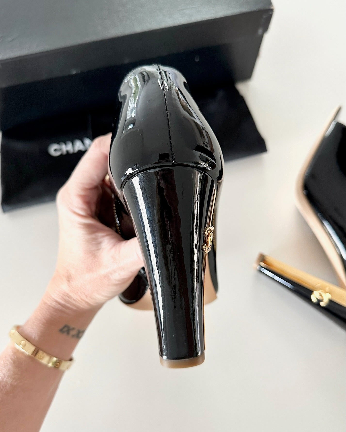Chanel Black Patent Peep Toe Ankle Boots from 09C Size 38