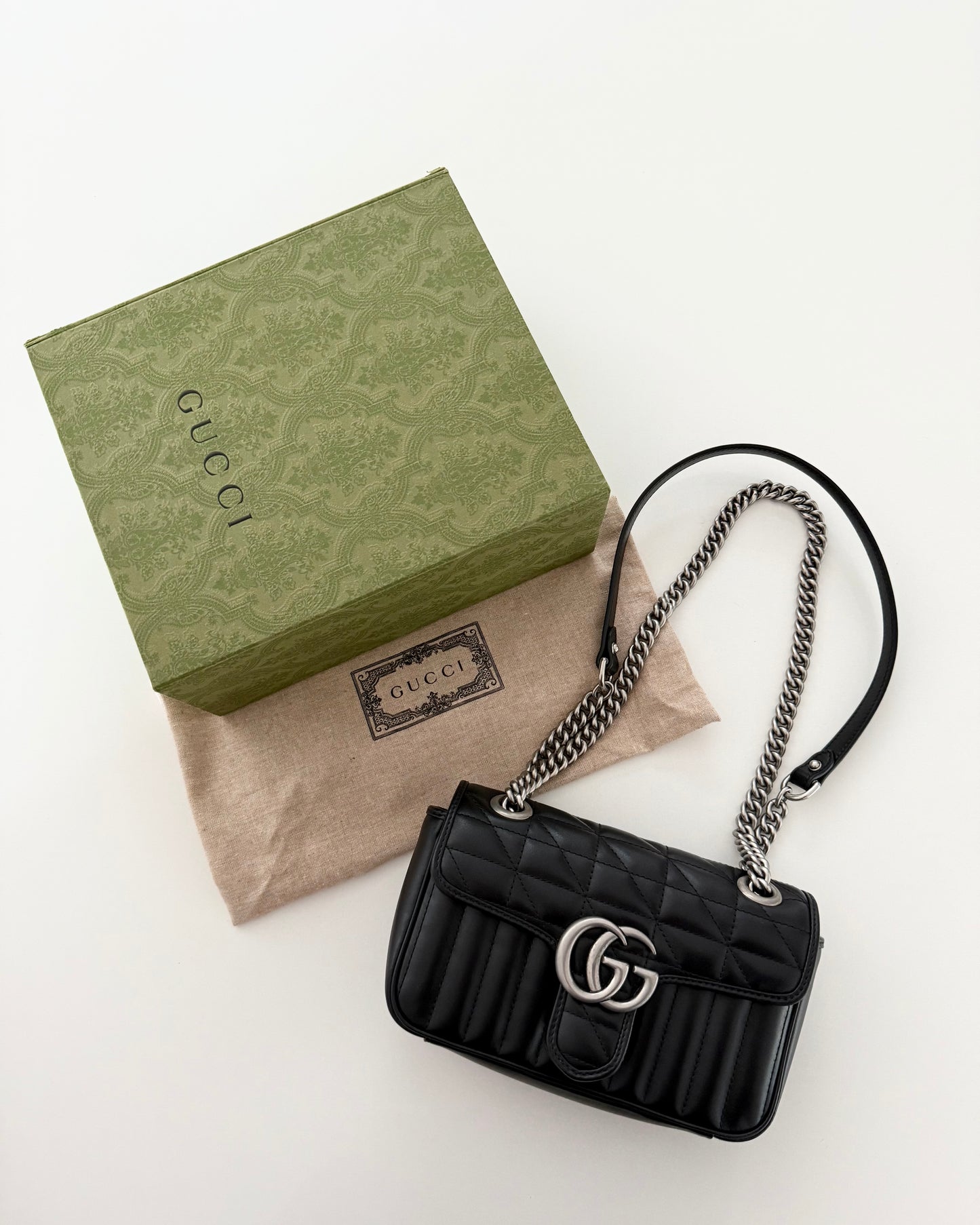 Gucci Black Marmont Flap Matalasse Aria Mini Bag