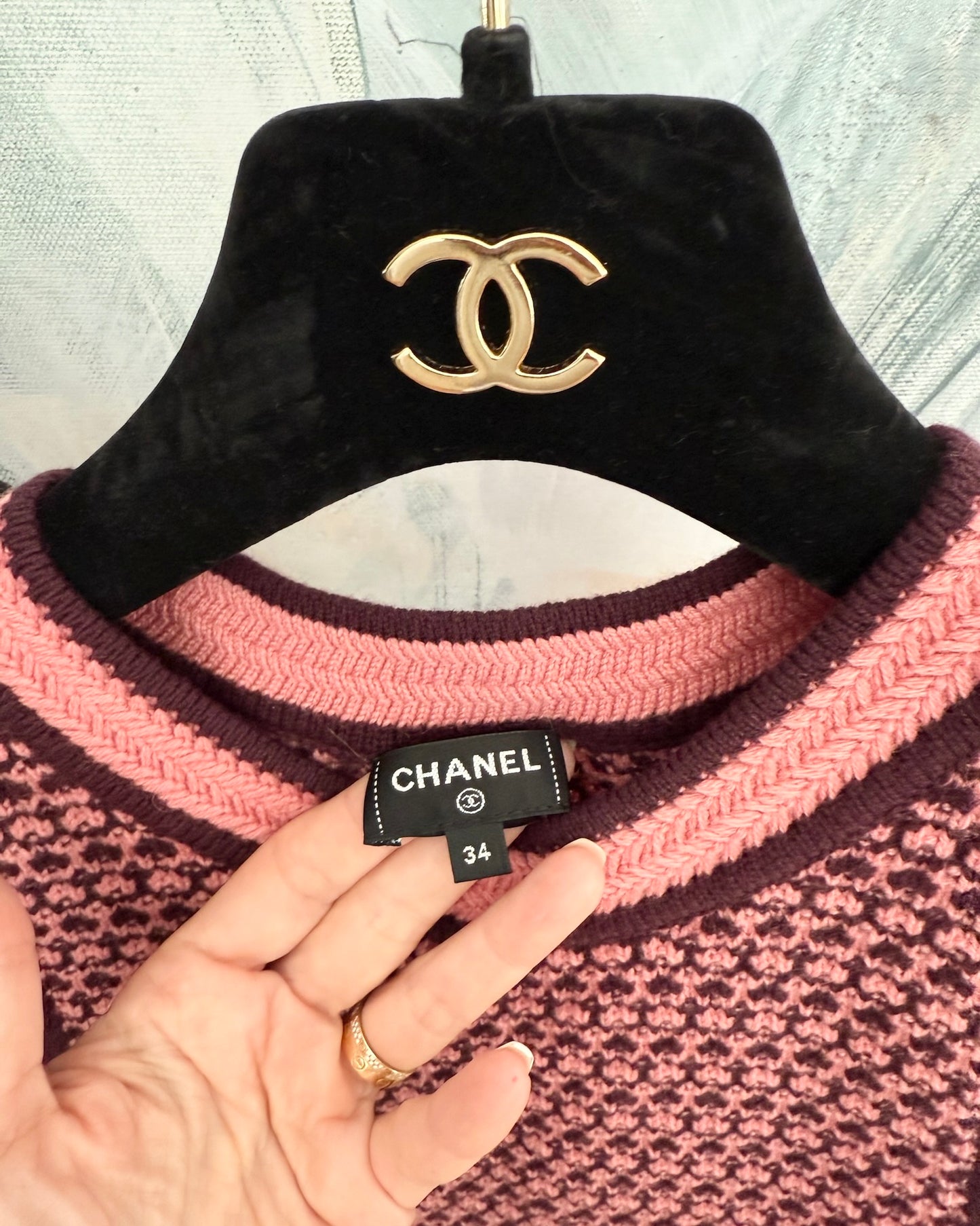 Chanel Pink/Dark Purple 100% Cashmere Sleeveless Mini Dress
