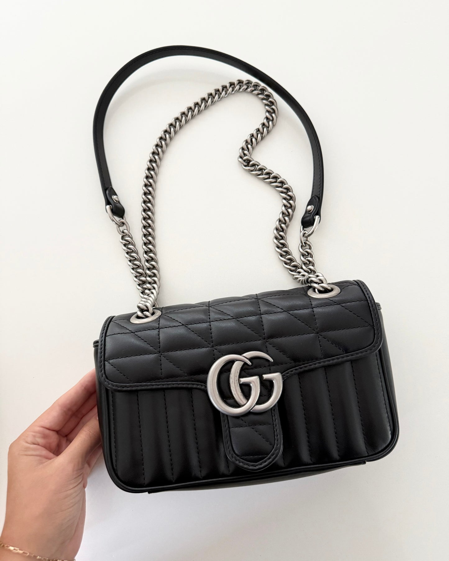 Gucci Black Marmont Flap Matalasse Aria Mini Bag