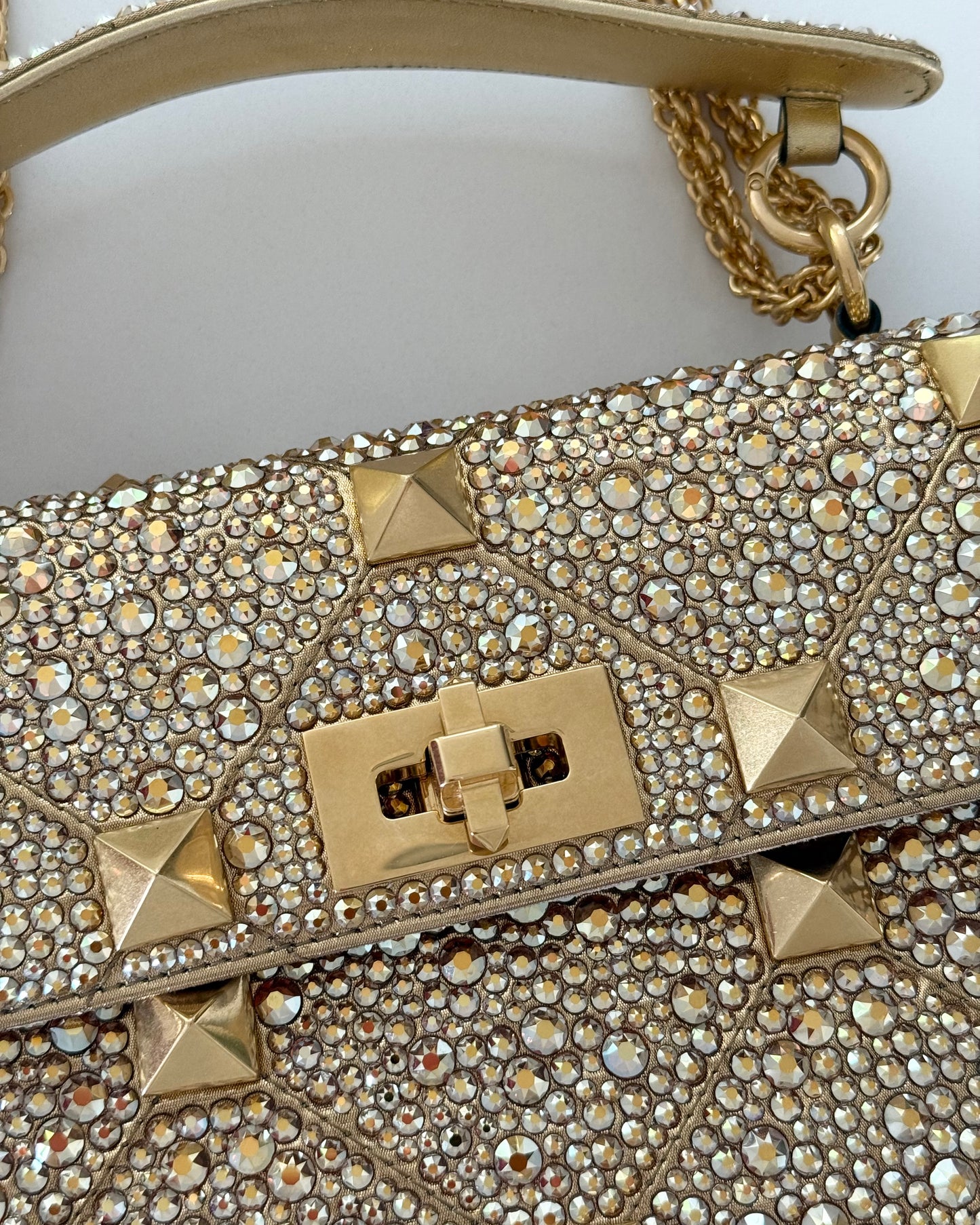 Valentino Gold Crystal Medium Roman Rockstud