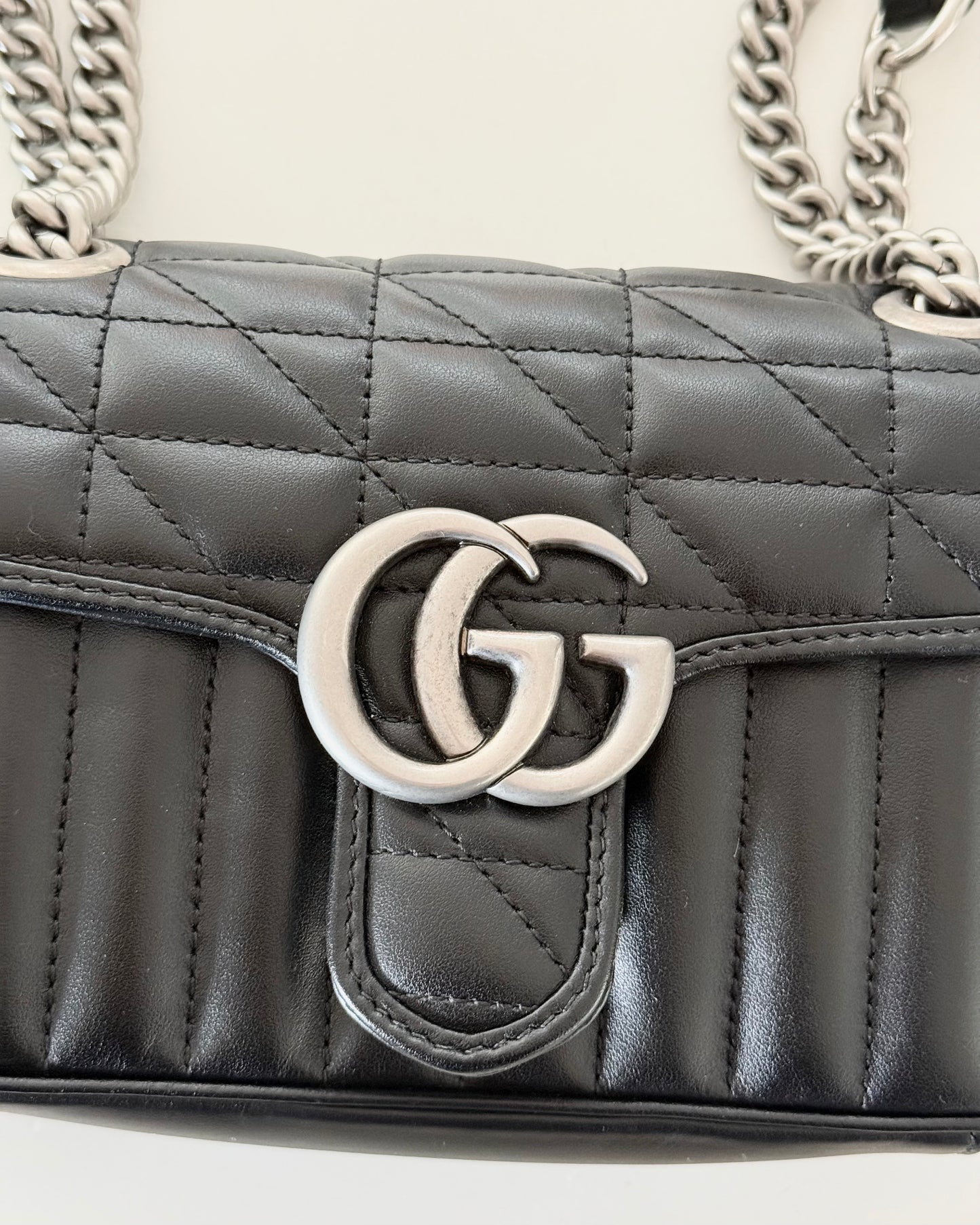 Gucci Black Marmont Flap Matalasse Aria Mini Bag
