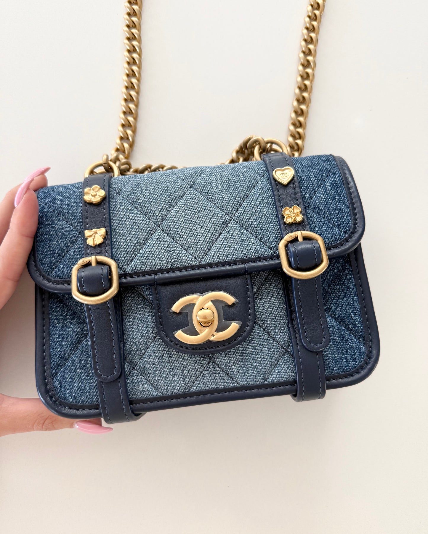 Chanel RARE Limited Edition Ombre Denim Quilted Mini Matelasse Messenger Flap Bag