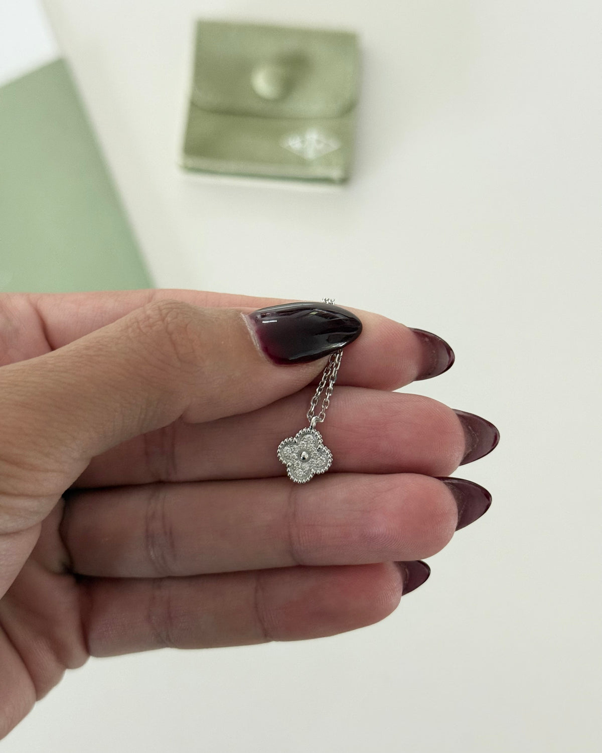 Van Cleef and Arpels 18k White Gold and Diamond Sweet Alhambra Pendant Necklace