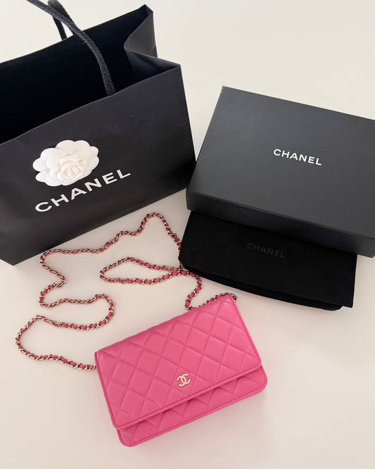 Chanel Bright Pink Caviar Wallet on Chain 30 series from 2020-21