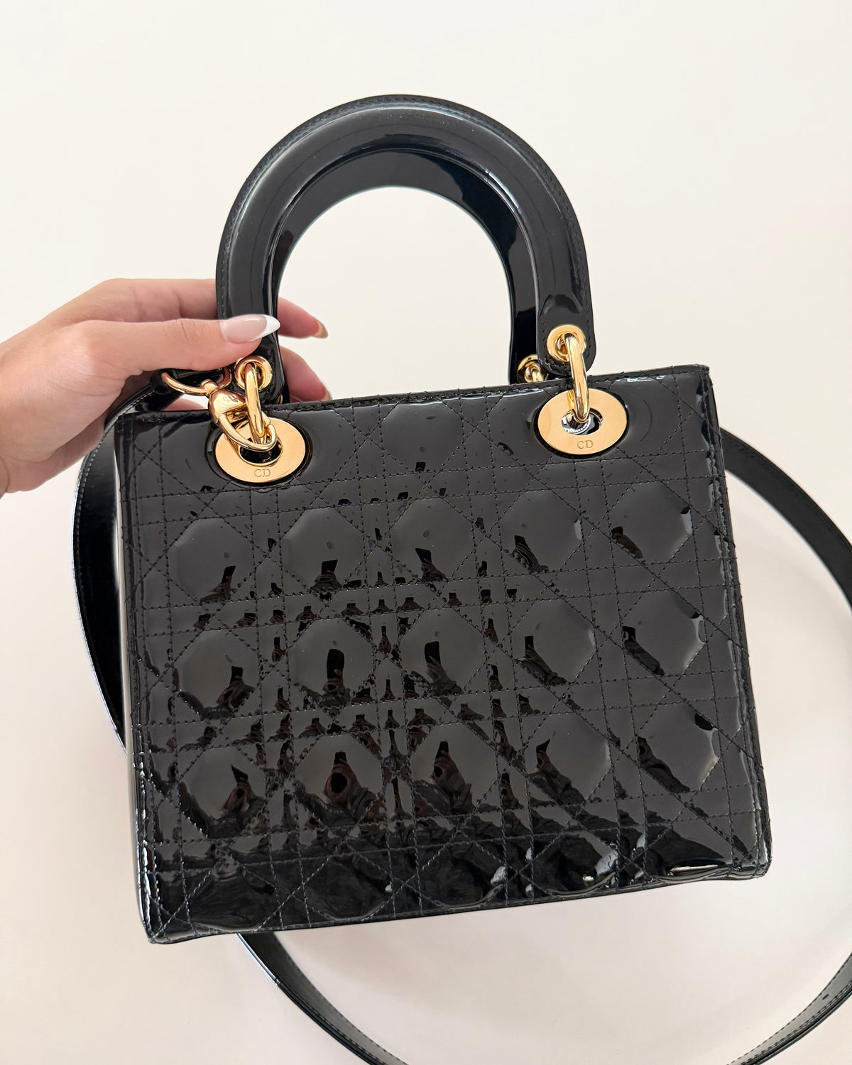Christian Dior Black Patent Medium Lady Dior Bag