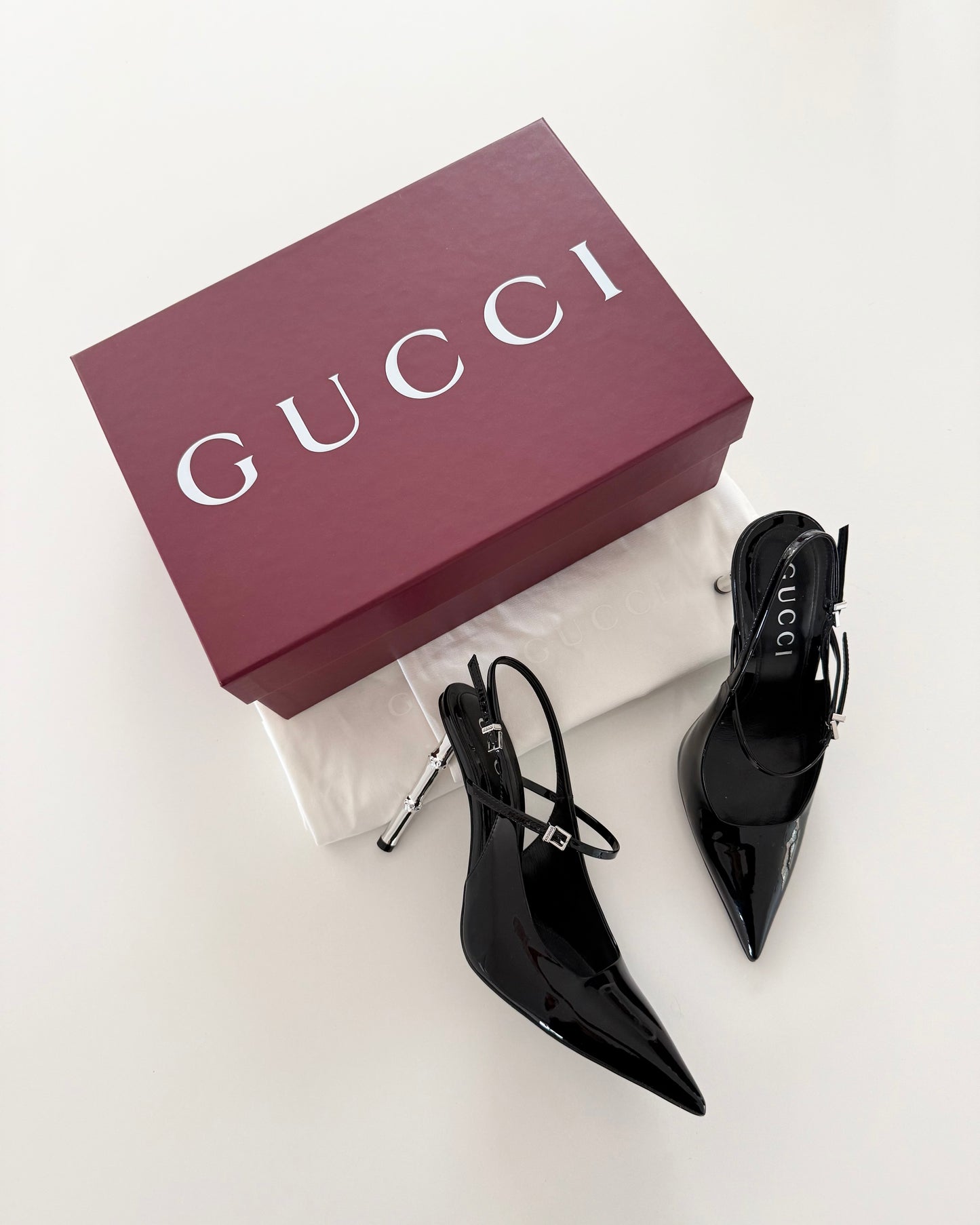 Gucci Black Patent Pointed Toe Bamboo Heels size 38