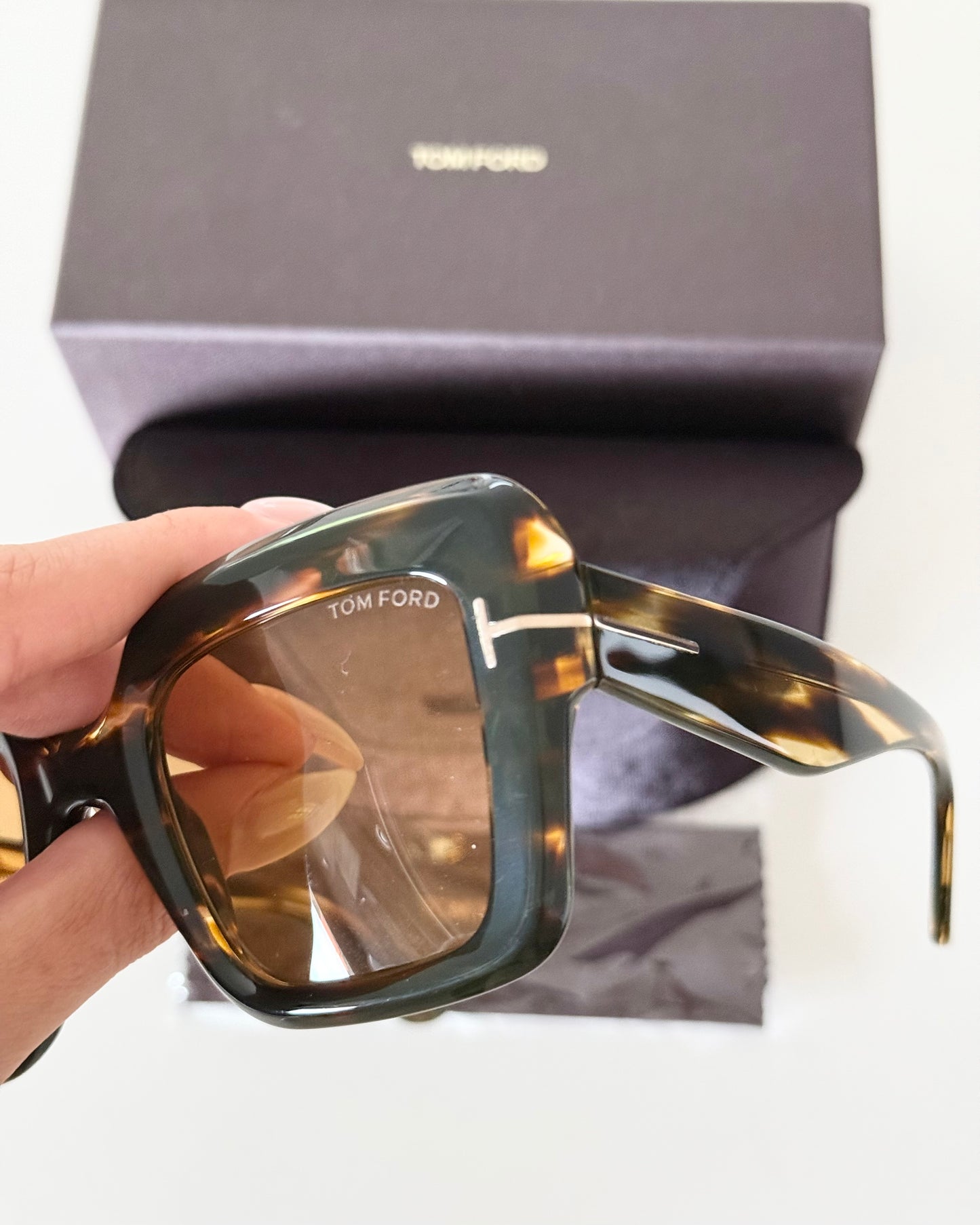 Tom Ford Thick Square Tortoise Sunglasses with Yellow Lens