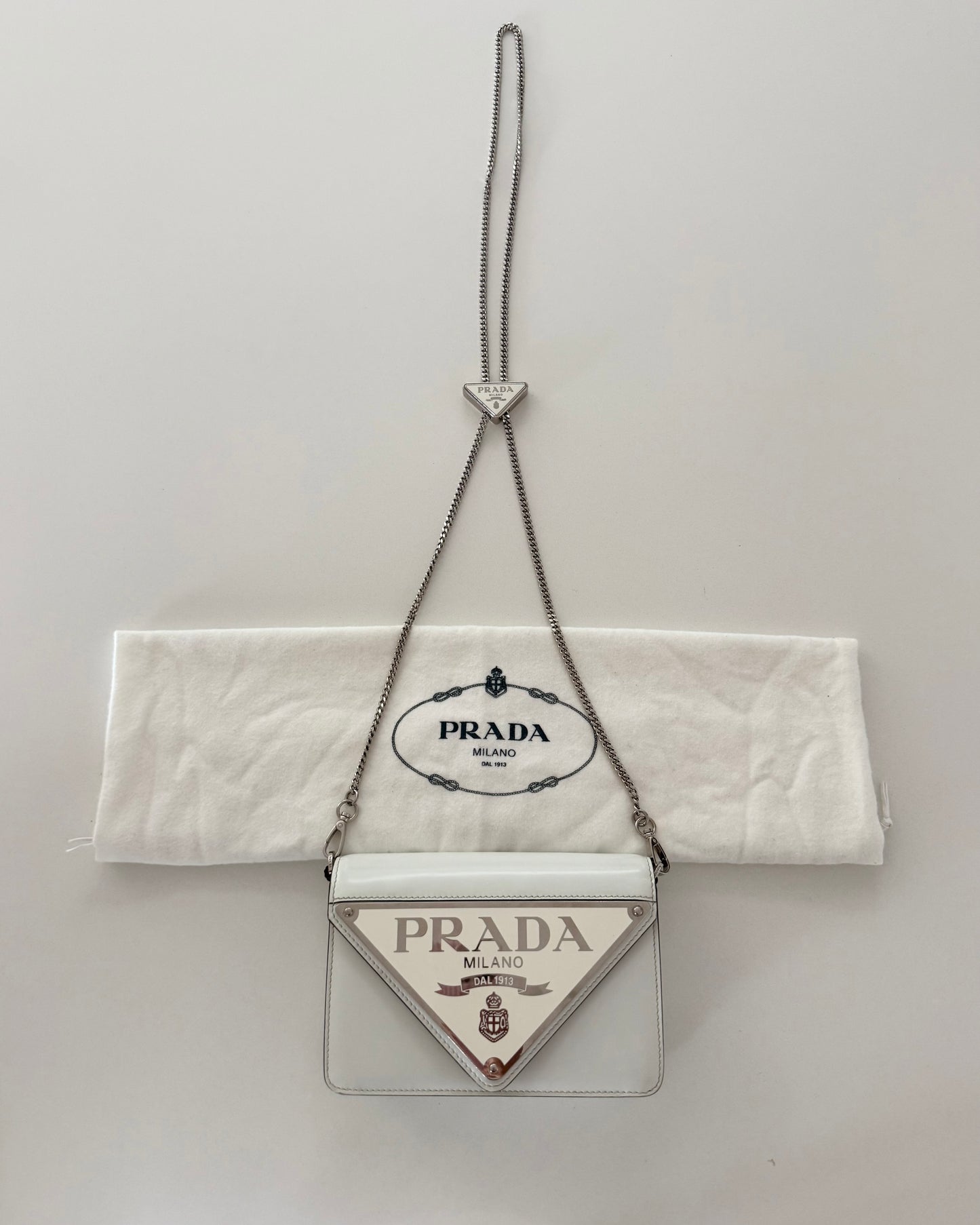 Prada White Maxi Triangle Logo Small Flap Bag