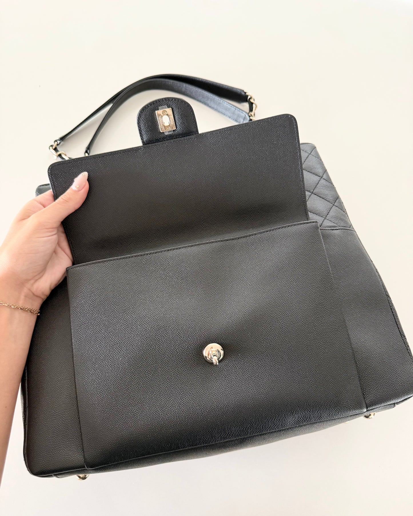 Chanel Black Caviar Front Pocket Large Day Tote