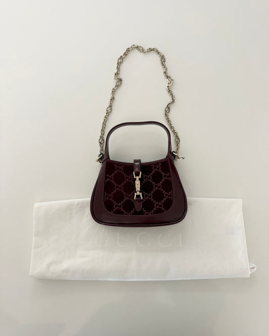 Gucci Burgundy Crystal and Velvet 1961 Mini Jackie