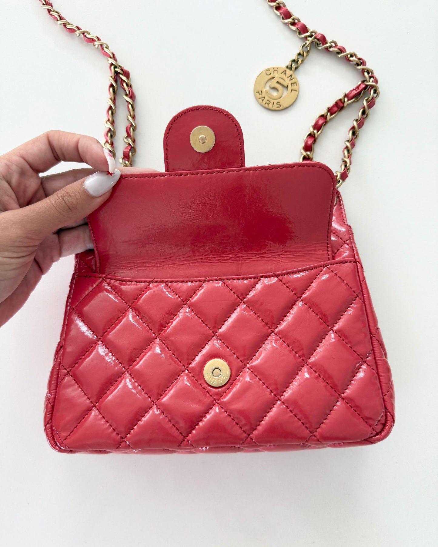 Chanel Coral Shiny Leather Small Wavy Hobo