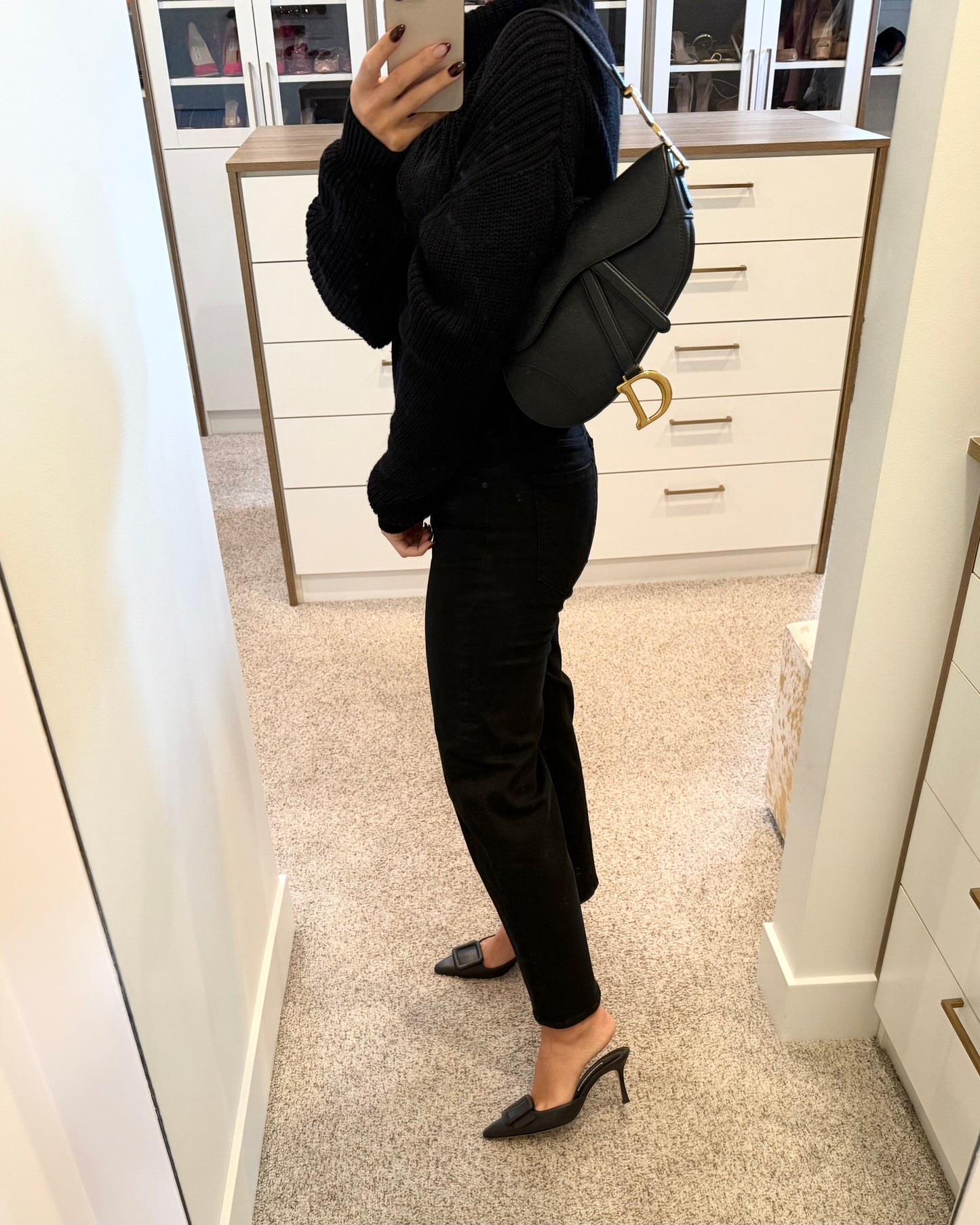 Christian Dior Black Grained Leather Saddle Bag