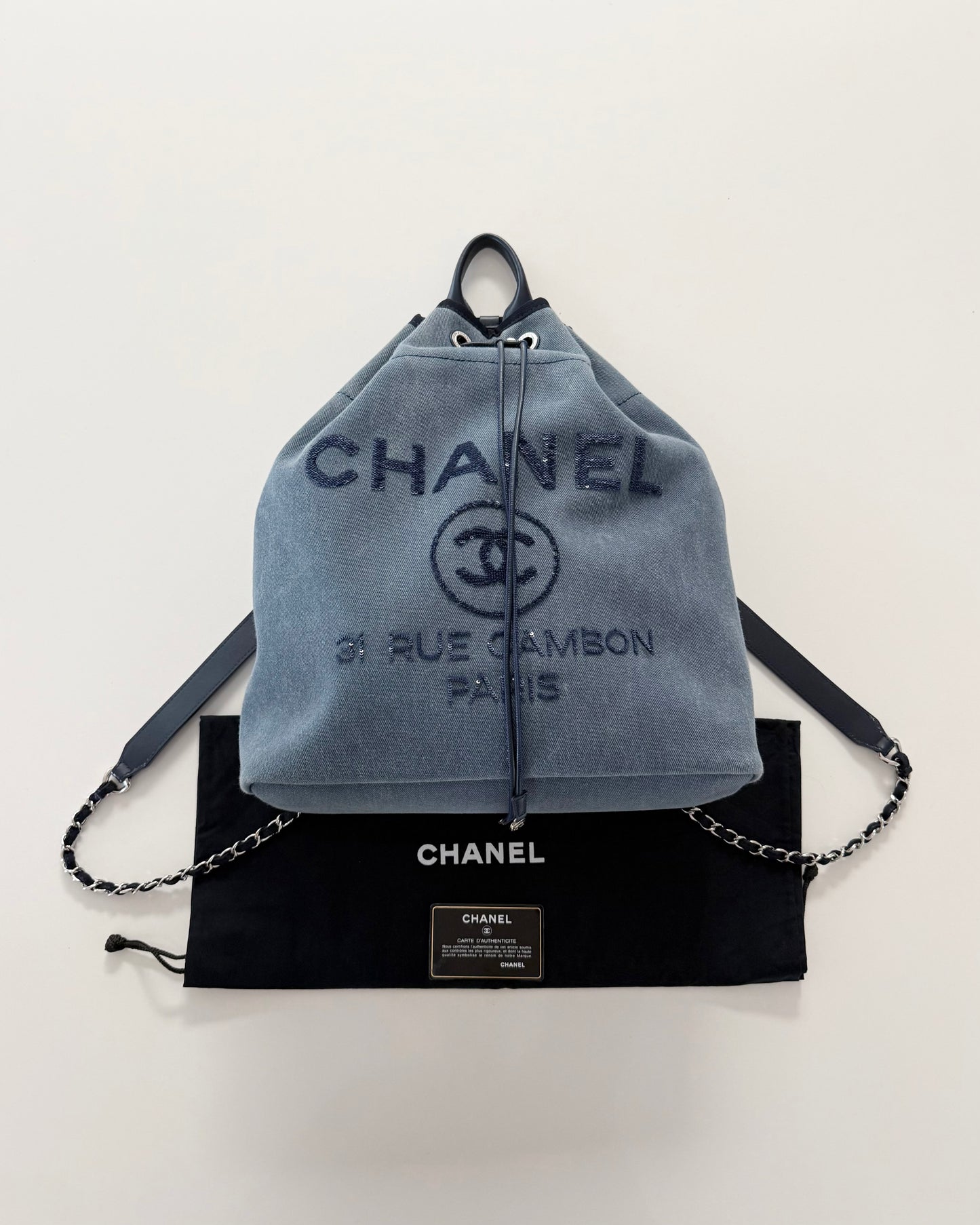 Chanel Blue Denim and Sequin Deauville Backpack