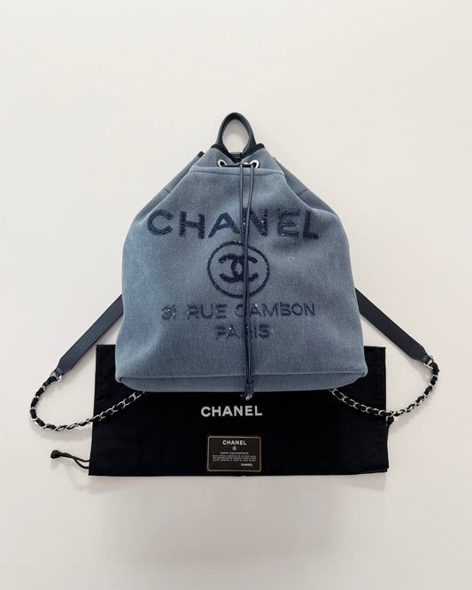 Chanel Blue Denim and Sequin Deauville Backpack