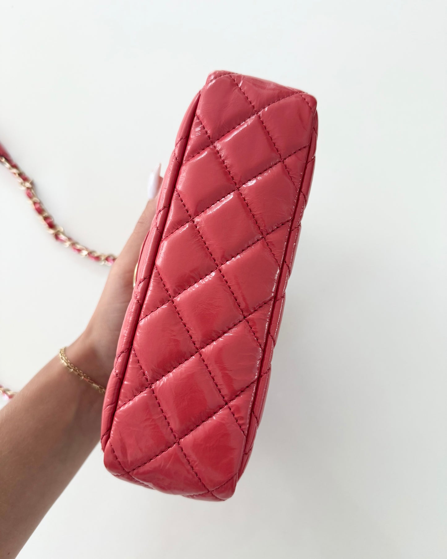 Chanel Coral Shiny Leather Small Wavy Hobo