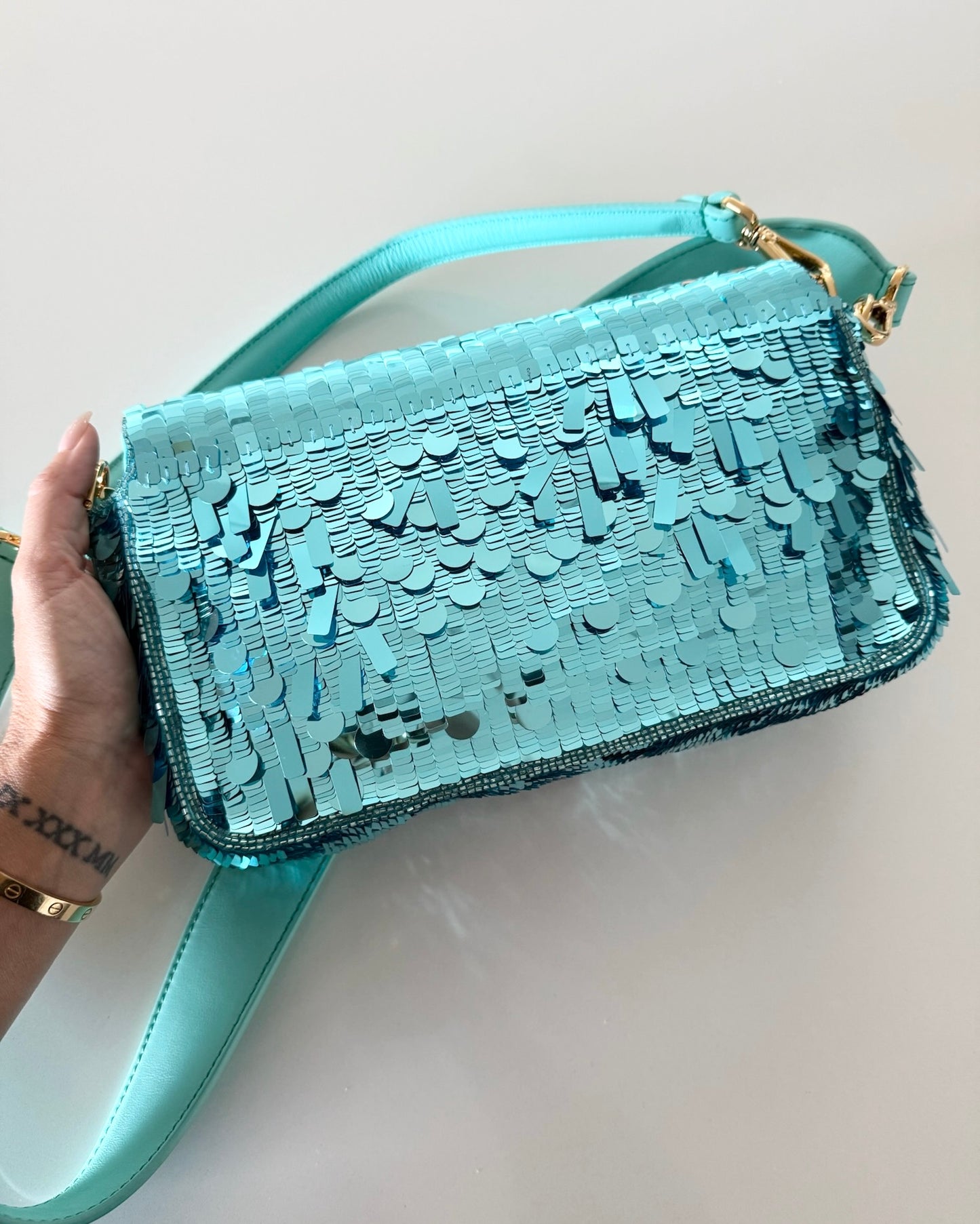 Fendi Turquoise Sequin Baguette