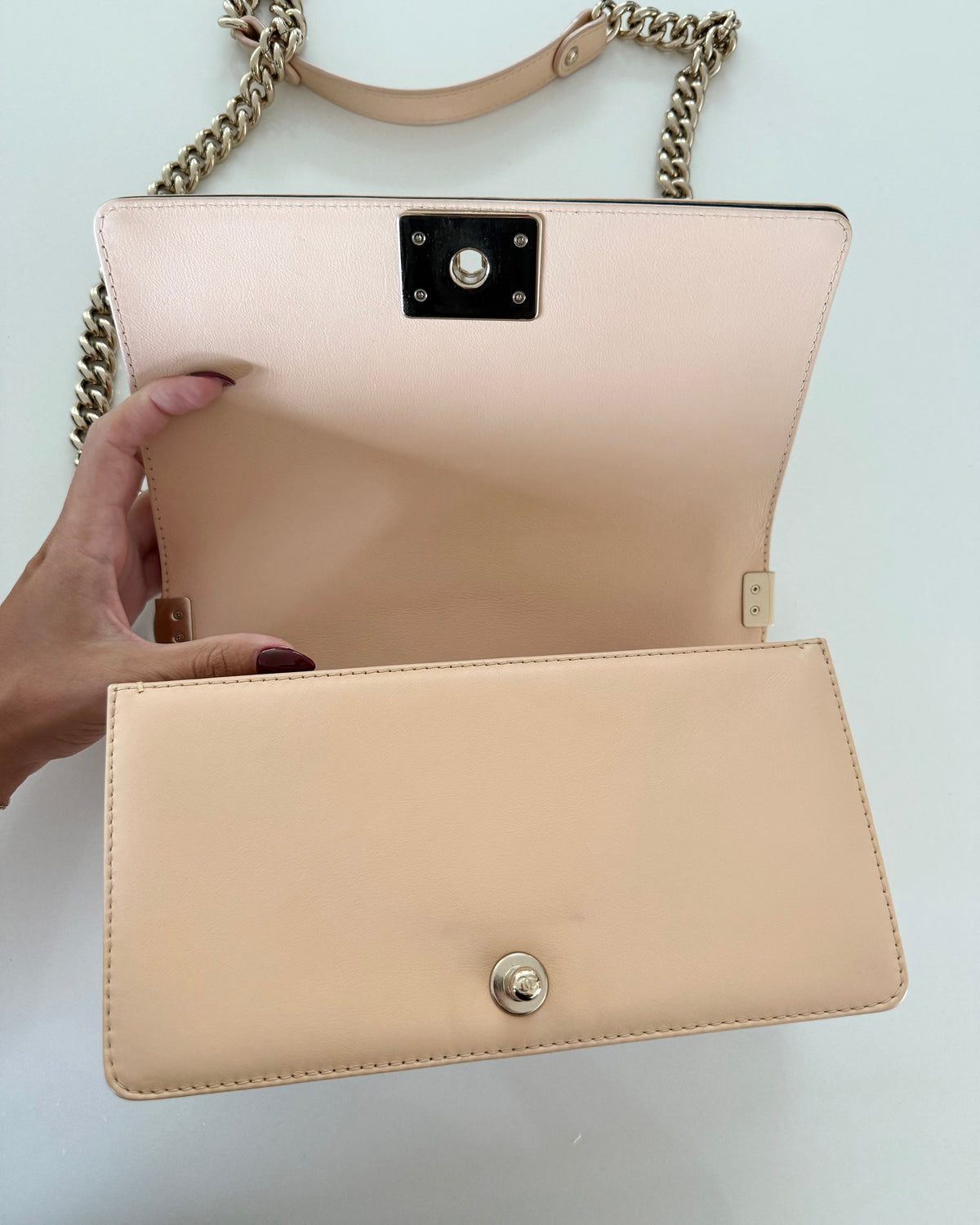 Chanel Rare Blush Leather Top Handle Medium Boy Bag 27 series from 2019