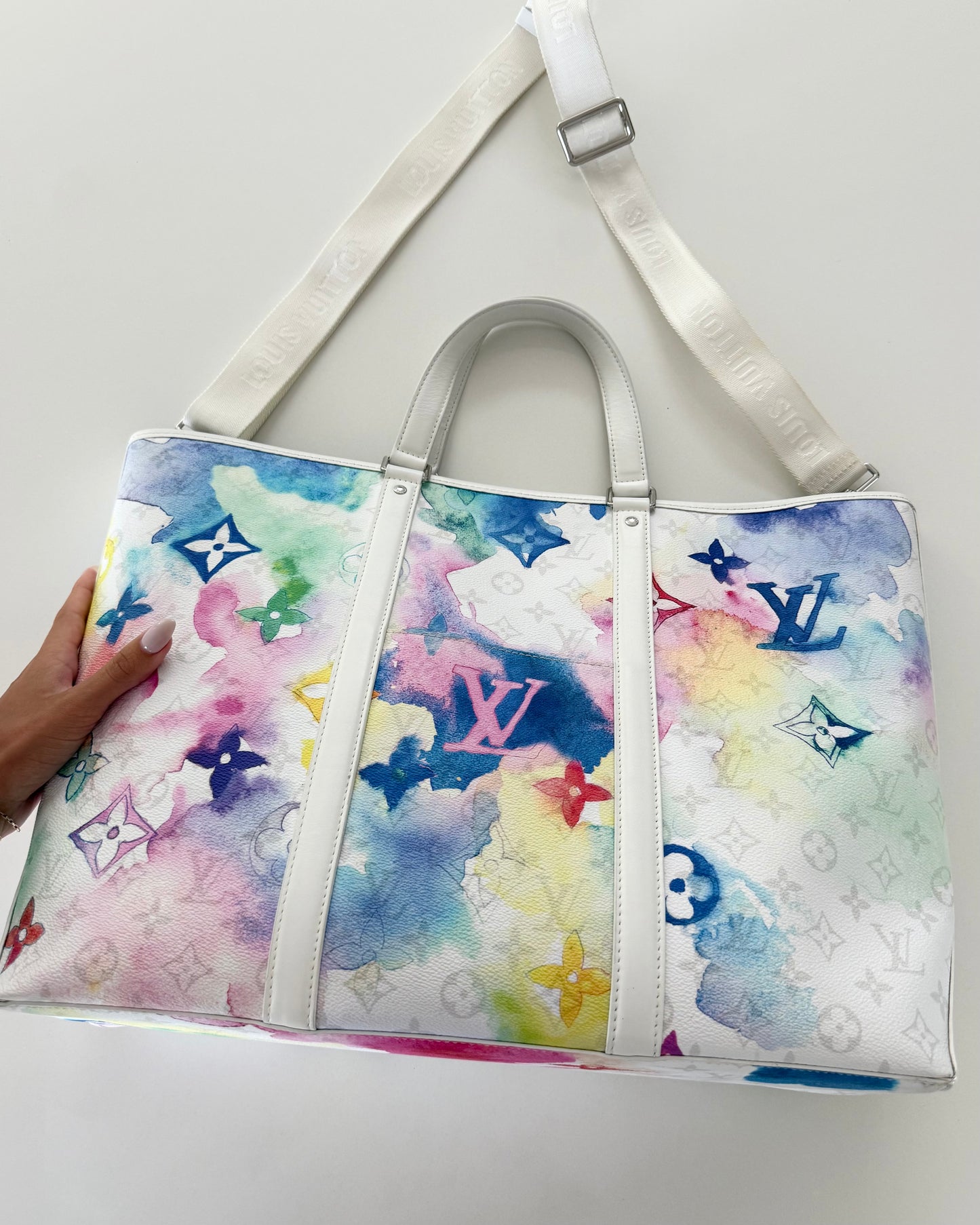 Louis Vuitton Watercolor and White Leather Weekend Tote GM