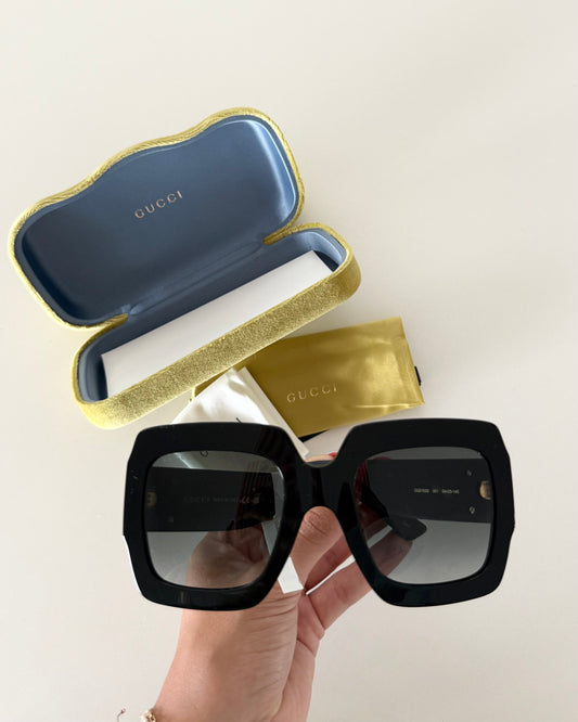 Gucci Black Square Sunnies with Glitter Sides