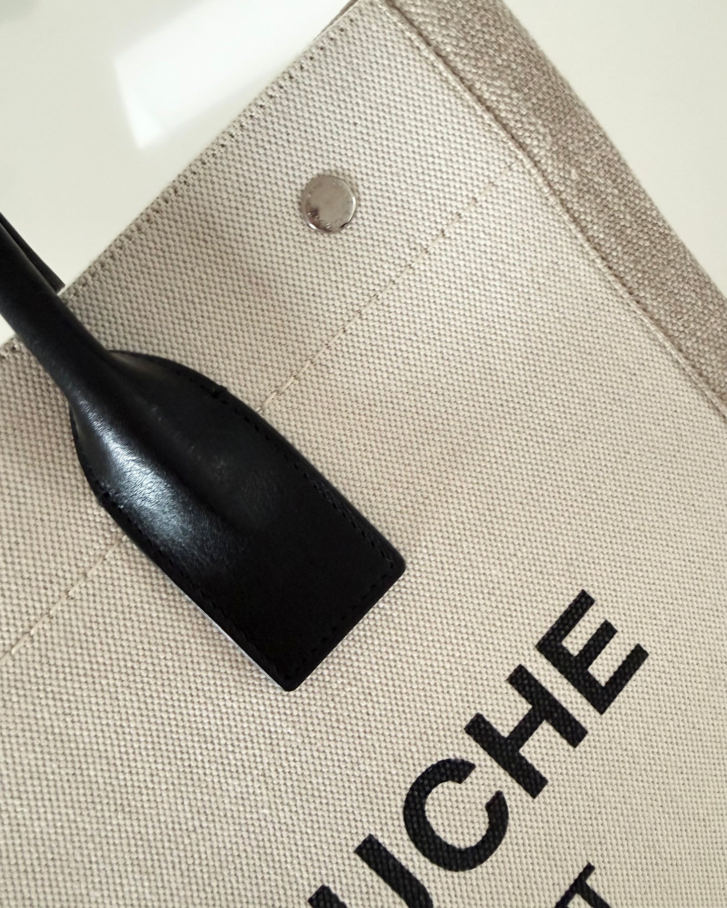 Saint Laurent Linen and Black Leather Rive Gauche Tote Bag